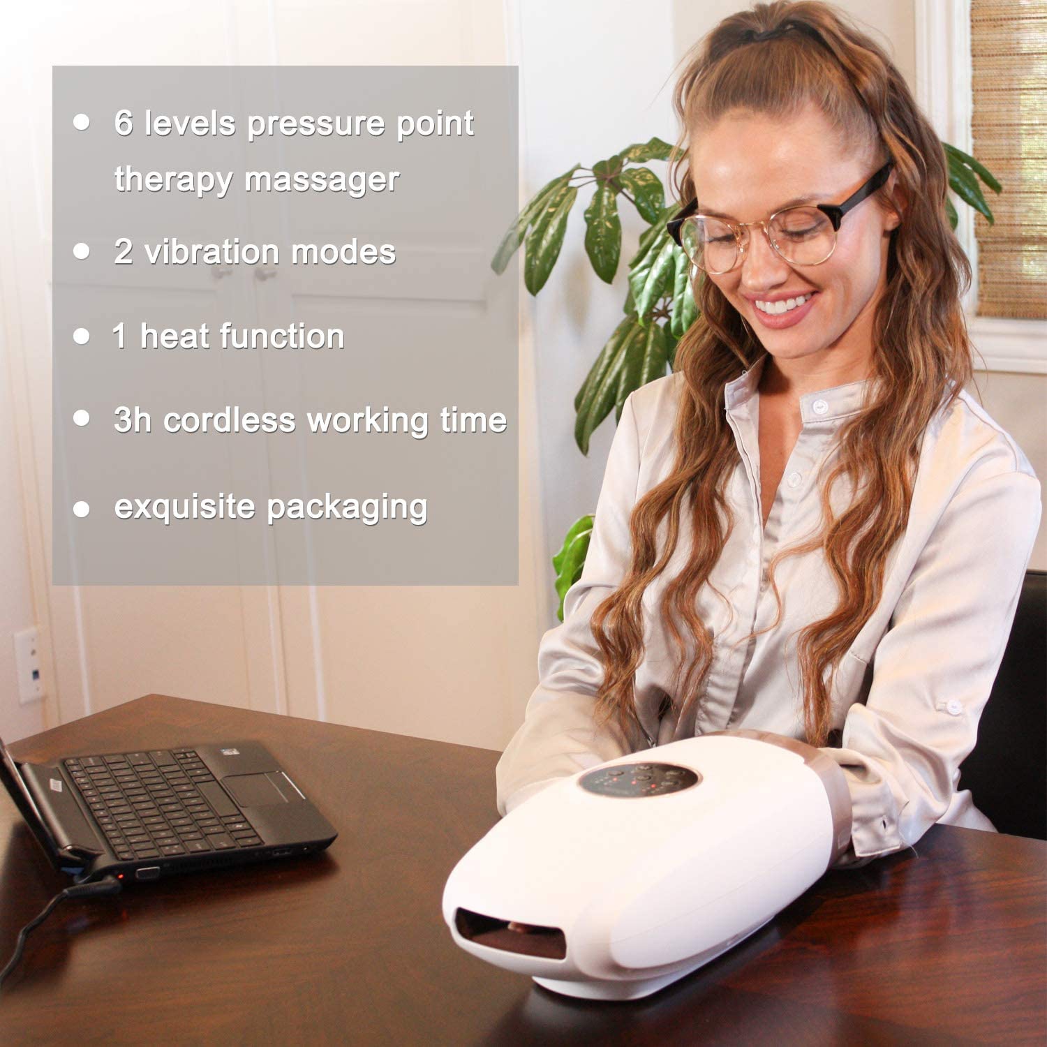 VGI Rechargeable Air Pressure Shiatsu Hand & Wrist Massager Machine - Portable - 6 Intensity Levels