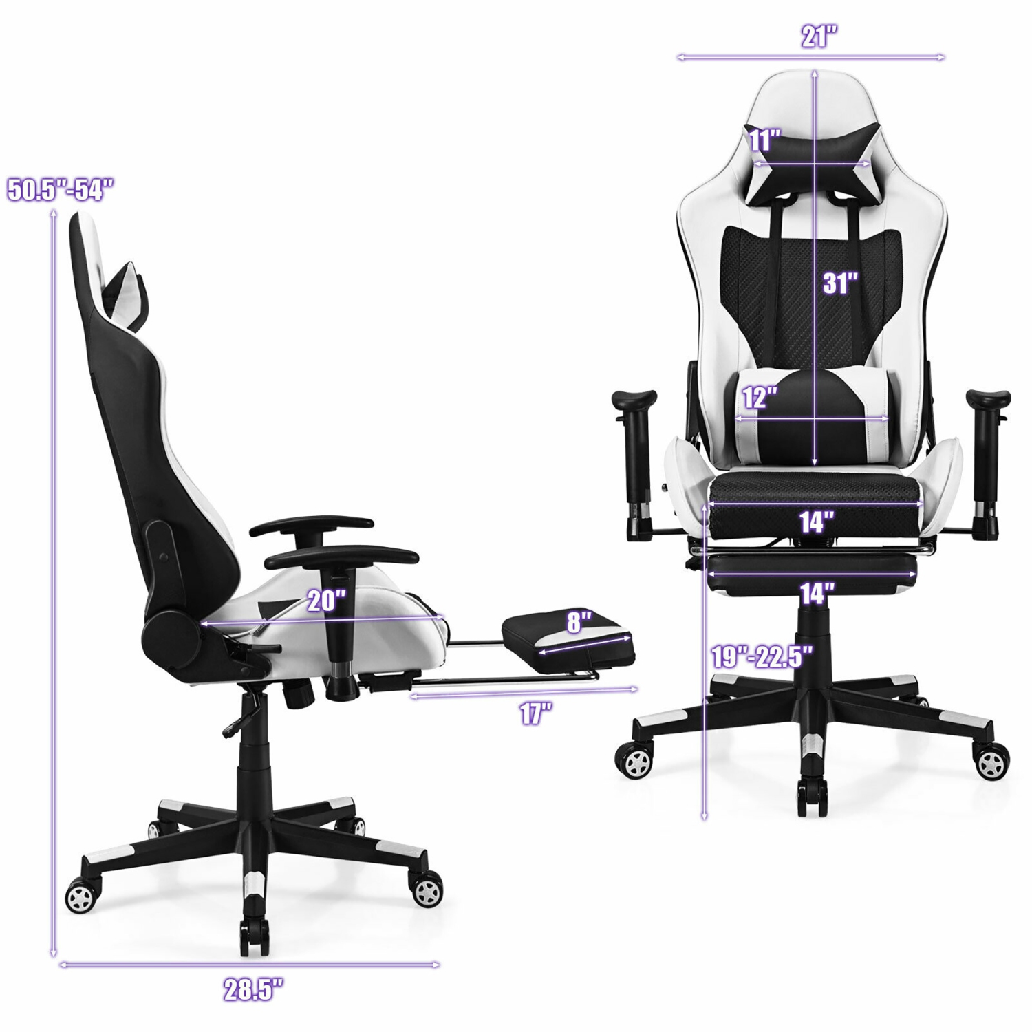 Costway Massage Gaming Chair Reclining Racing Office Computer Chair with Footrest