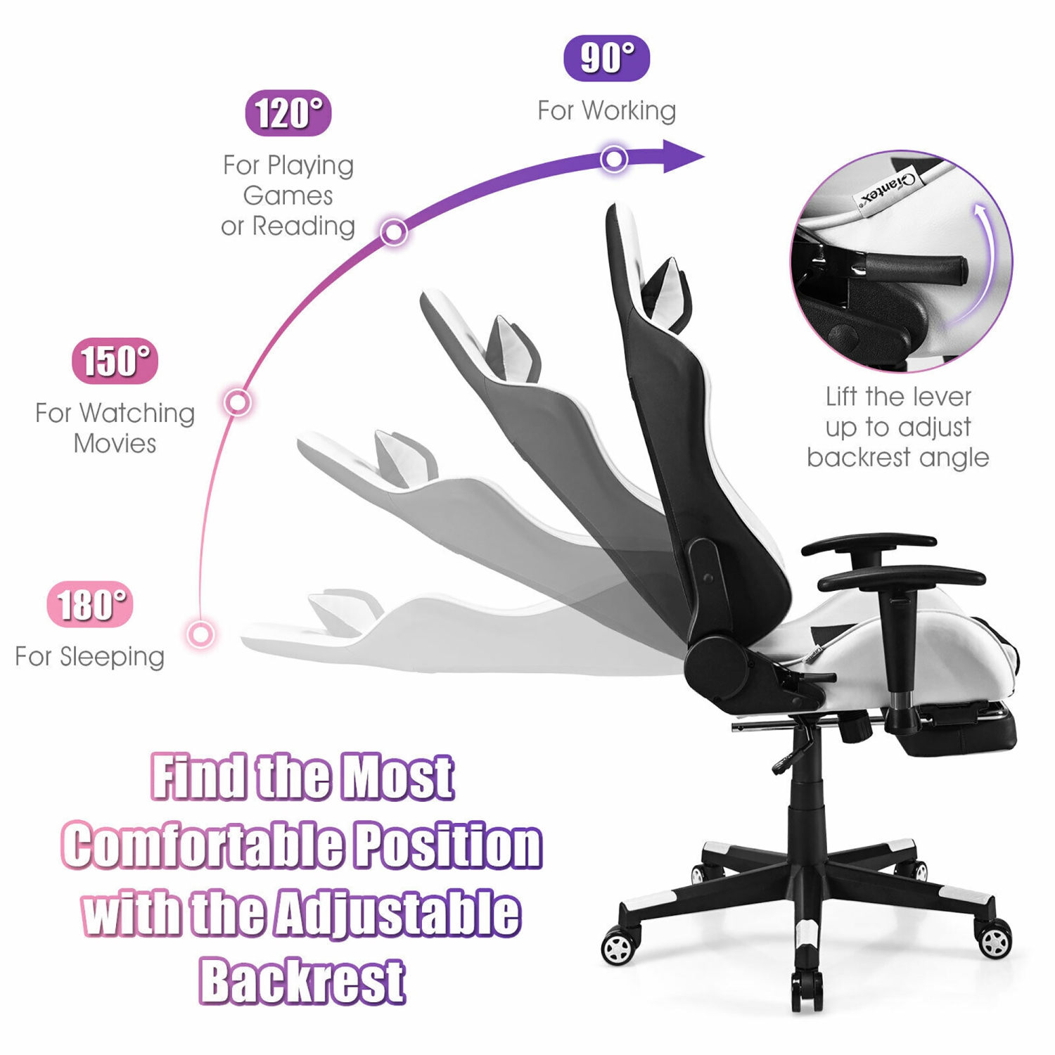 Costway Massage Gaming Chair Reclining Racing Office Computer Chair with Footrest