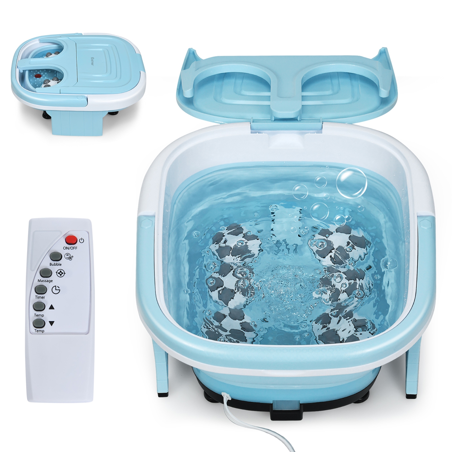 Costway Foldable Foot Spa Bath Motorized Massager w/ Bubble Red Light Timer Heat Gray