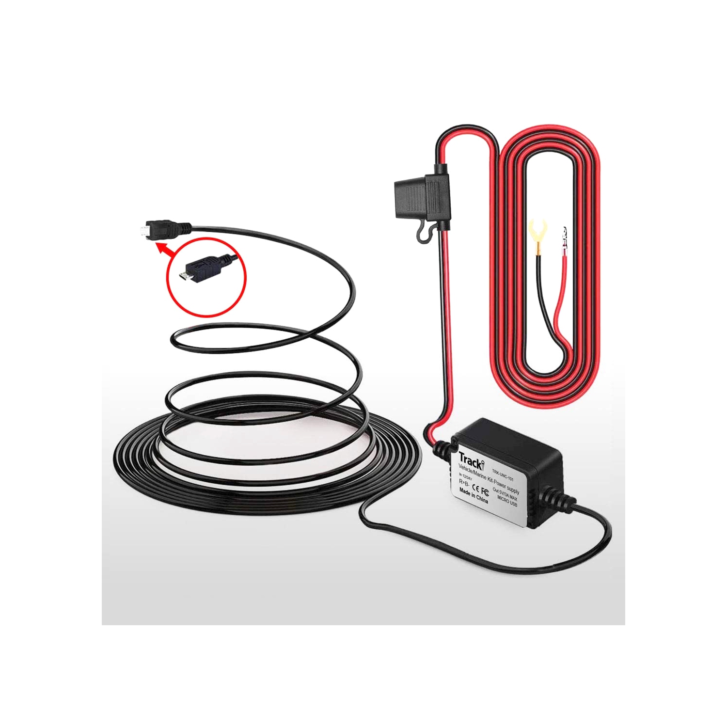 Tracki 12-24-volt to Micro USB Vehicle/Marine Power Stabilizer and Wiring Kit for Tracki 3G GPS Tracker - Black