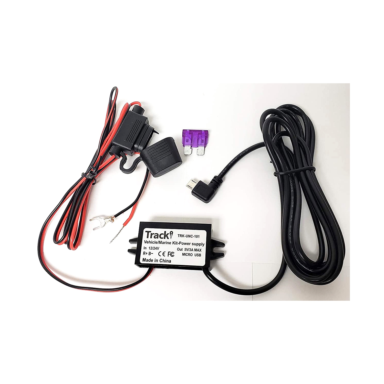 Tracki 12-24-volt to Micro USB Vehicle/Marine Power Stabilizer and Wiring Kit for Tracki 3G GPS Tracker - Black