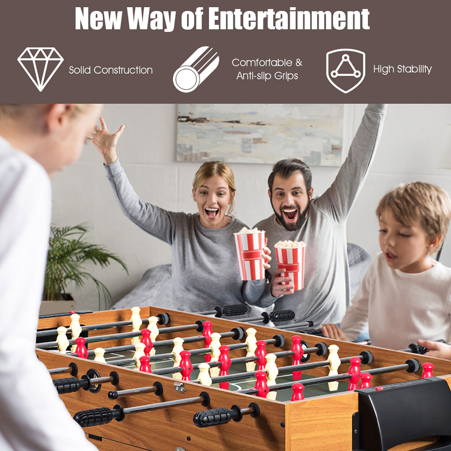 Costway 3-In-1 48'' Multi Game Table w/Billiards Soccer and Side Hockey for Party and Family Night