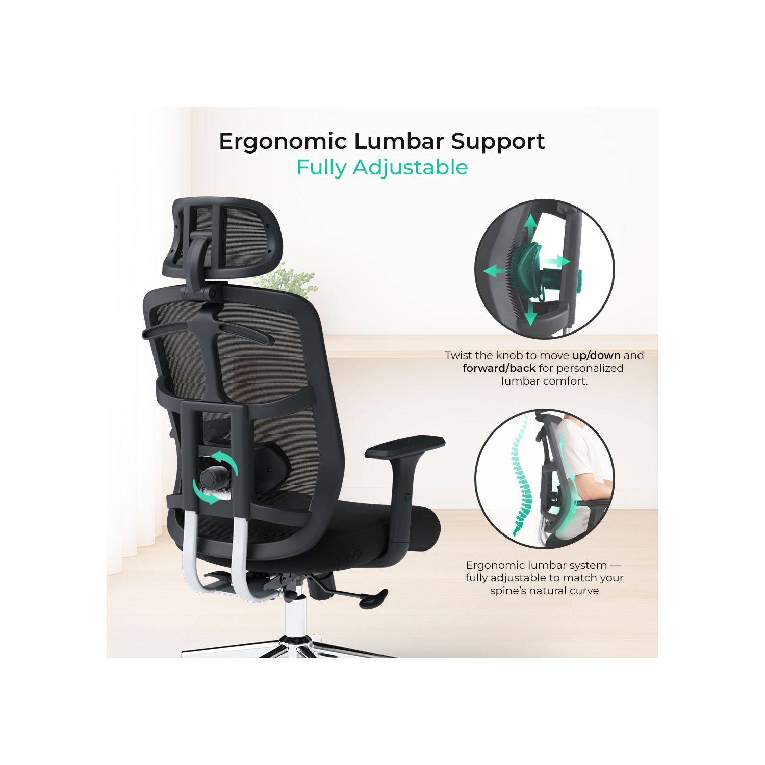 MotionGrey SkyMesh Ergonomic Office Chair-Comfy High Mesh Back Support with Adjustable Armrests-Black Desk Computer Chairs Perfect for Home Gaming