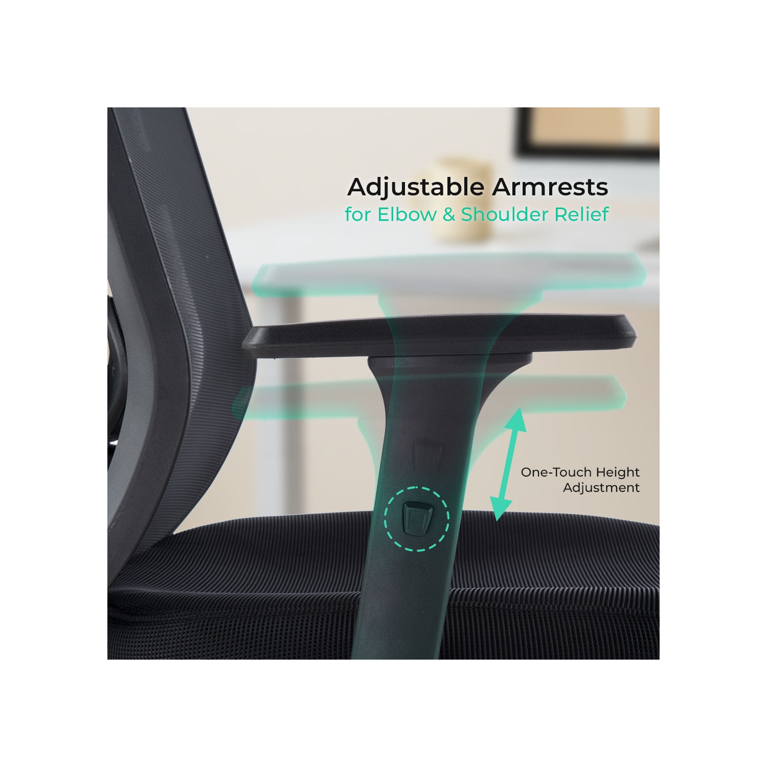 MotionGrey SkyMesh Ergonomic Office Chair-Comfy High Mesh Back Support with Adjustable Armrests-Black Desk Computer Chairs Perfect for Home Gaming