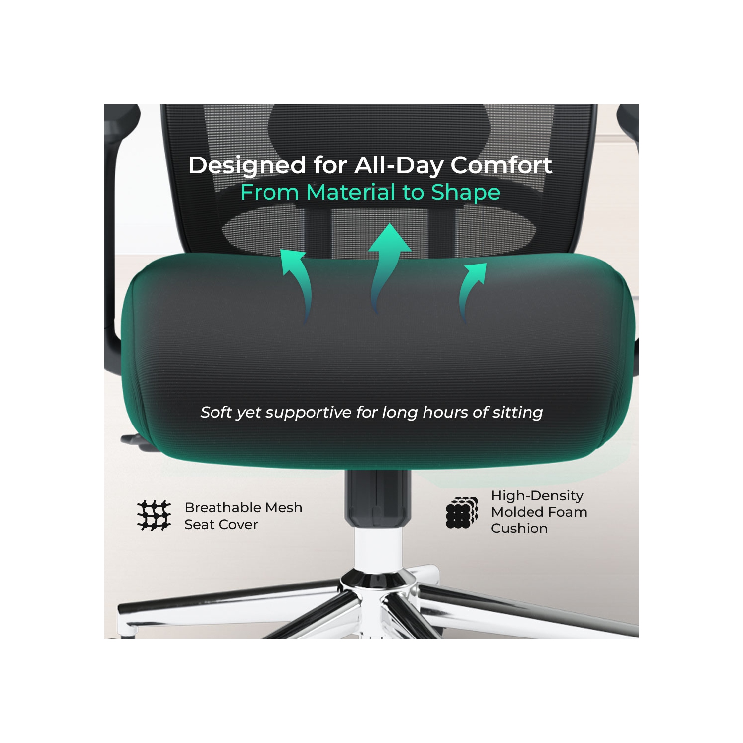 MotionGrey SkyMesh Ergonomic Office Chair-Comfy High Mesh Back Support with Adjustable Armrests-Black Desk Computer Chairs Perfect for Home Gaming