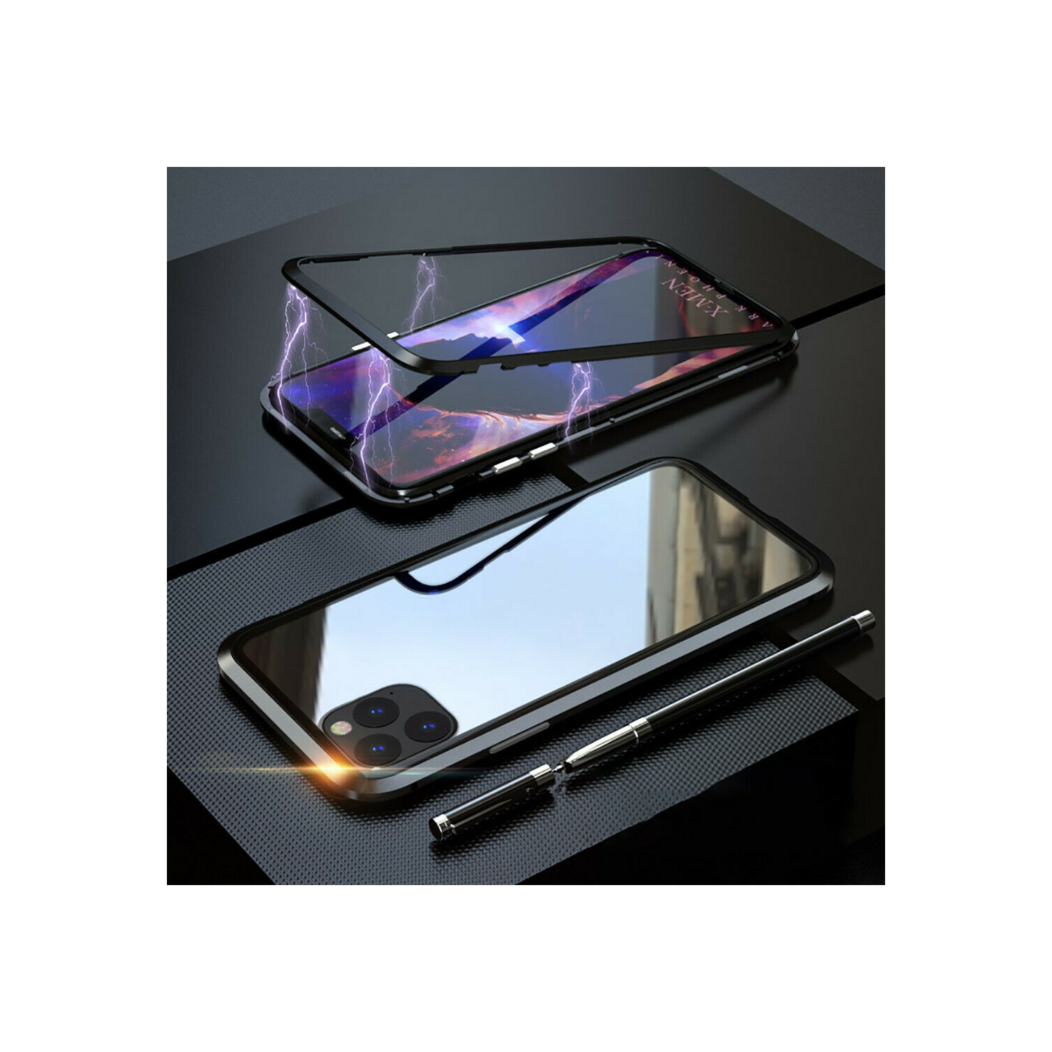 360° Front+Back Clear Tempered Glass Metal Magnetic Case Cover For iPhone 12 Pro