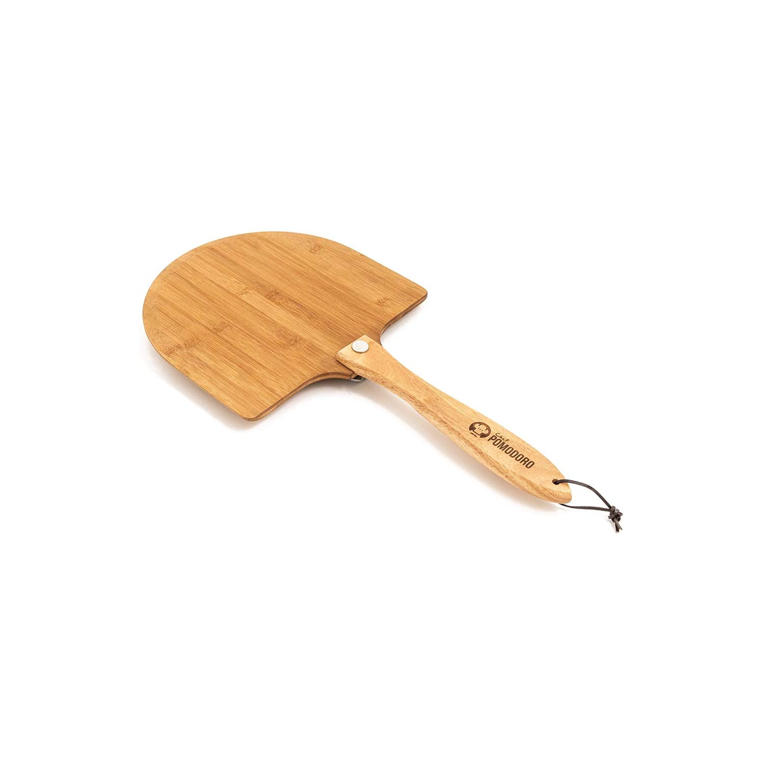 Chef Pomodoro Bamboo Pizza Peel with Foldable Wood Handle for Easy Storage, 12-Inch Diameter, Gourmet Luxury Pizza Paddle for Baking Homemade Pizza Bread