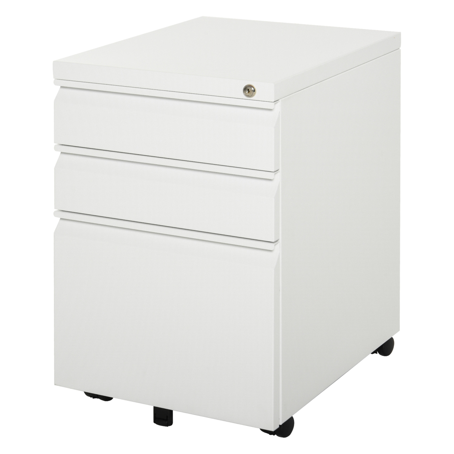Vinsetto Metal Filing Cabinet with 3 Drawers, Vertical File Cabinet with Lock, Mobile Office Cabinet with Wheels for Legal, Letter, A4 Files, White