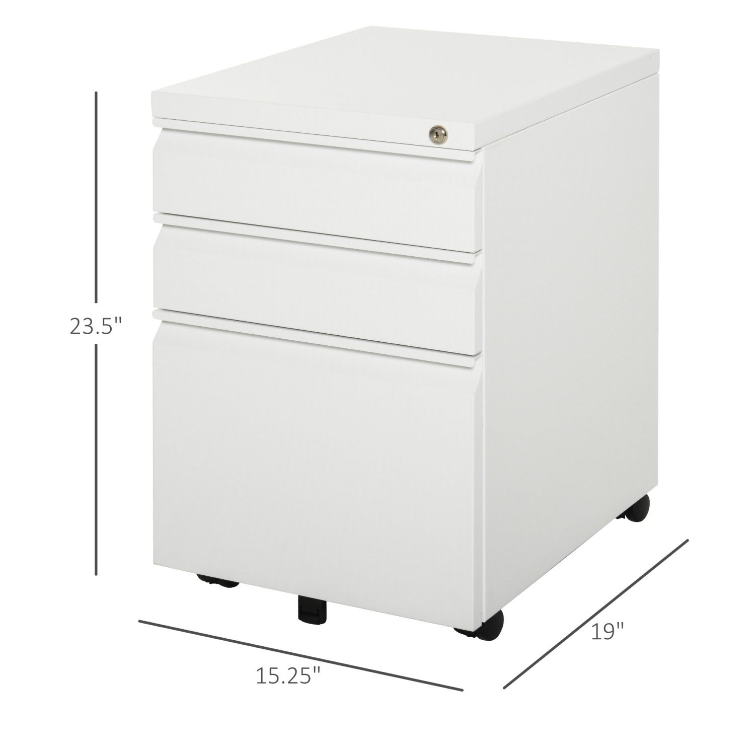Vinsetto Metal Filing Cabinet with 3 Drawers, Vertical File Cabinet with Lock, Mobile Office Cabinet with Wheels for Legal, Letter, A4 Files, White