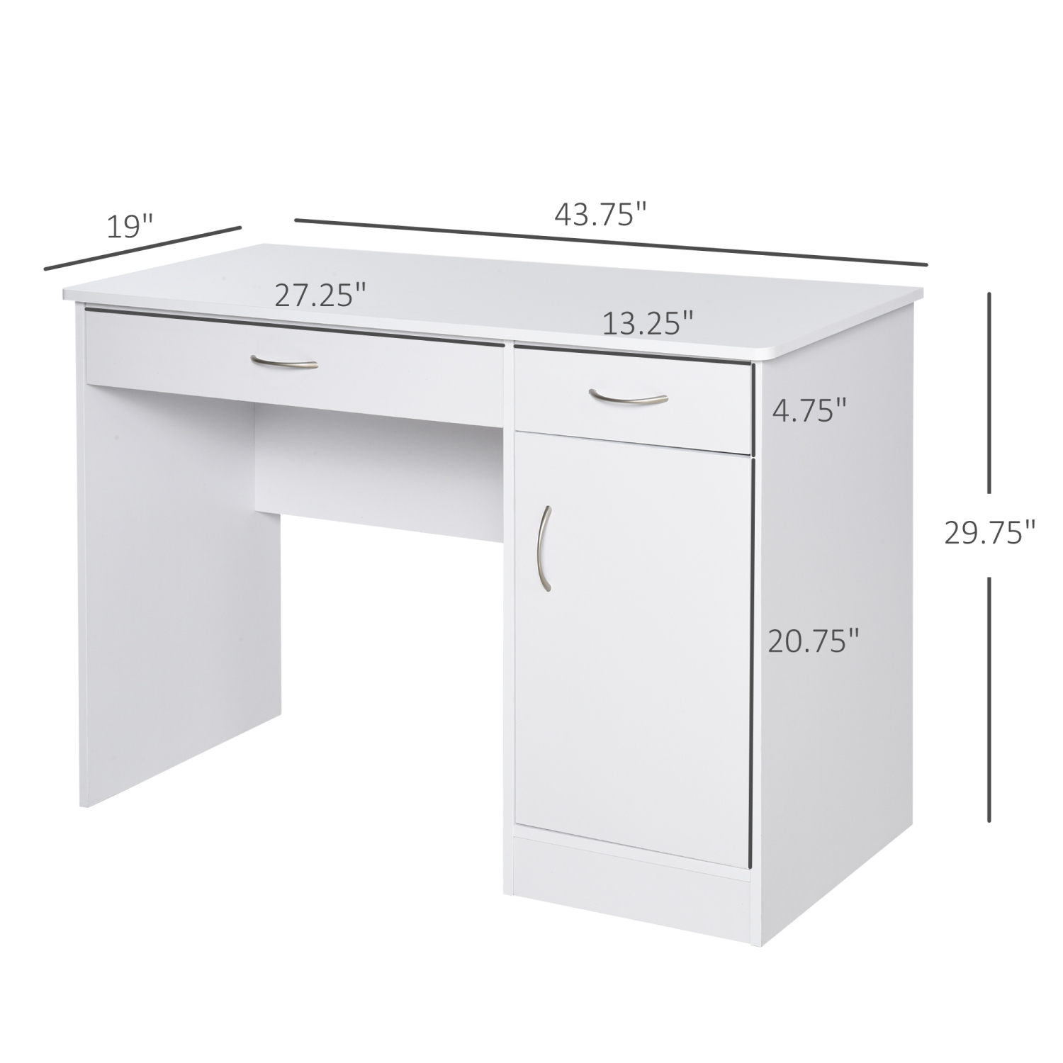 HOMCOM – Bureau d’ordinateur avec tiroirs de rangement, table d’étude avec étagère réglable pour la chambre de poste de travail à domicile, blanc