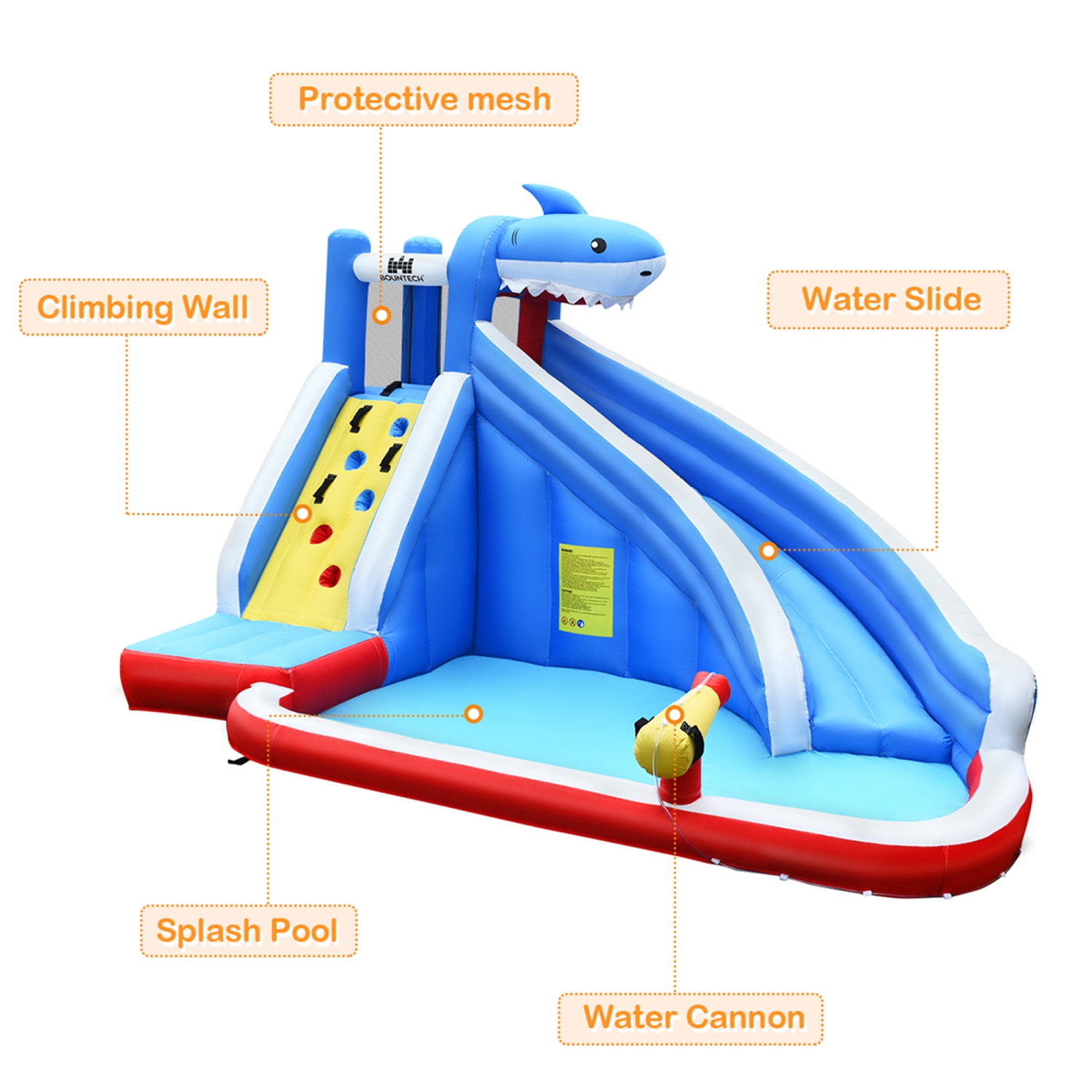 Gymax Inflatable Water Park Bounce House Slide Shark w/ Climbing Wall Splash Pool
