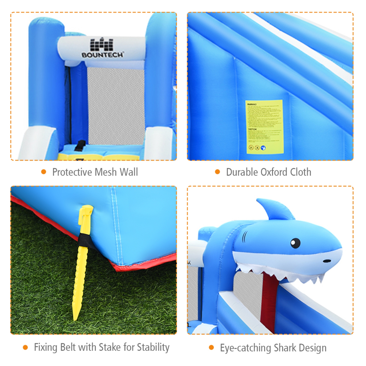 Gymax Inflatable Water Park Bounce House Slide Shark w/ Climbing Wall Splash Pool