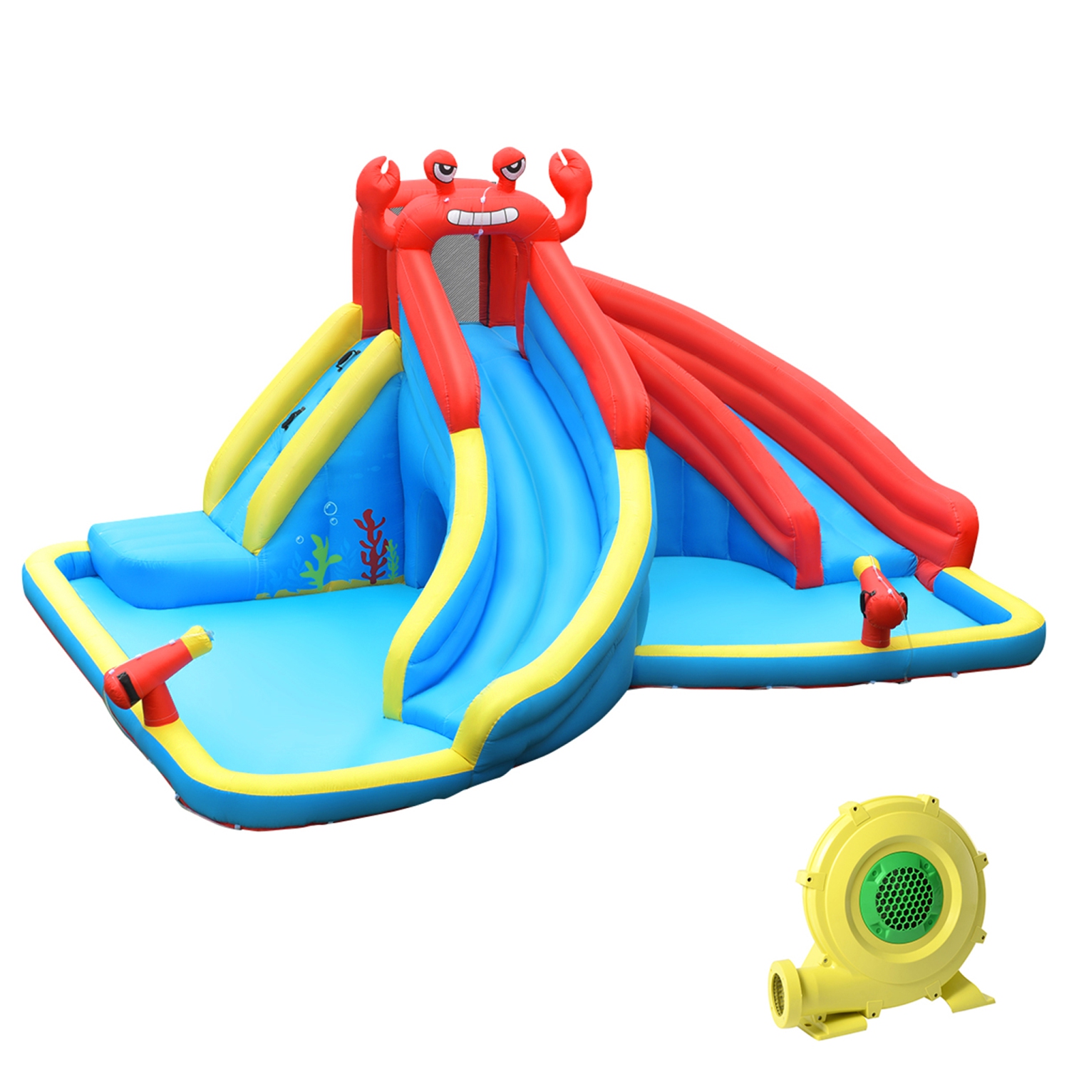 Gymax Inflatable Water Park Bounce House Crab w/ 2 Slides Climbing Wall Tunnel