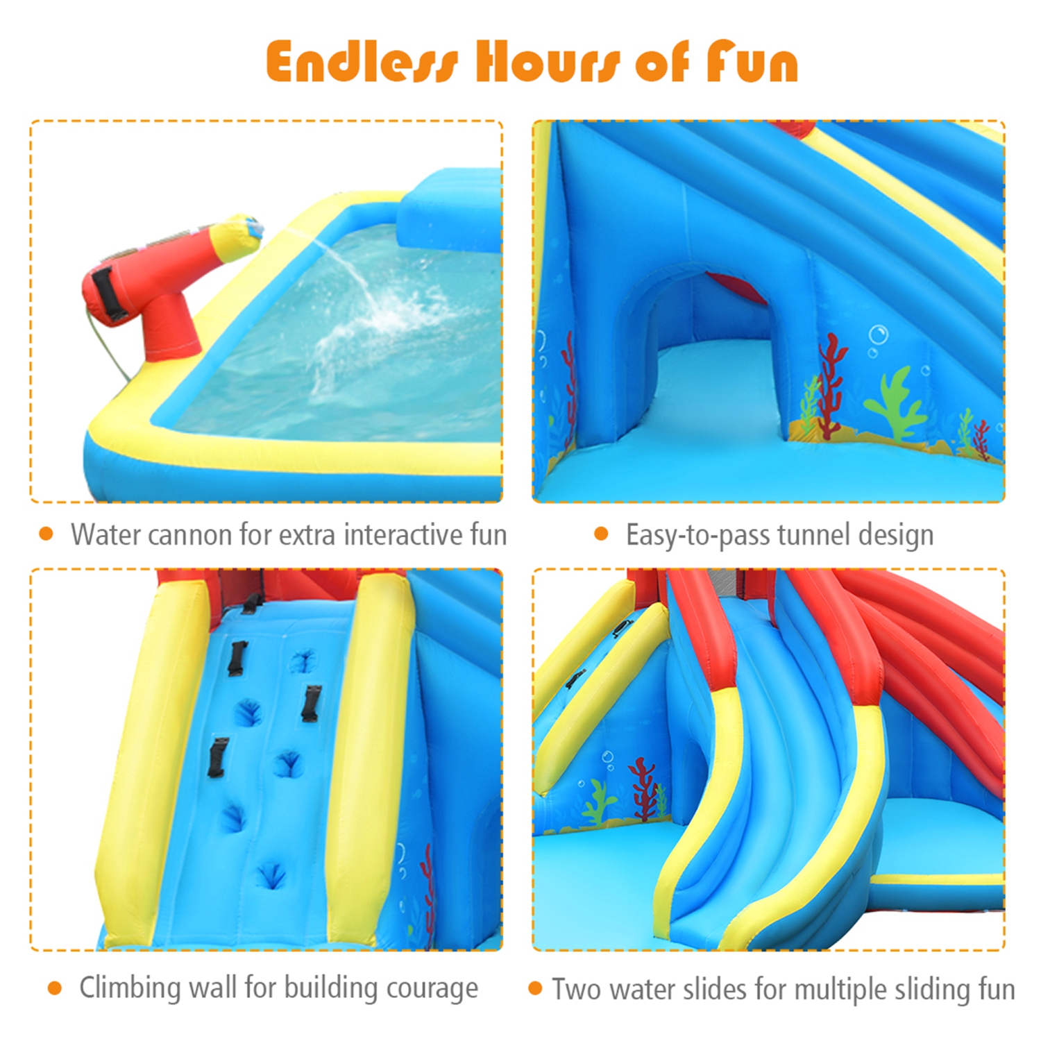 Gymax Inflatable Water Park Bounce House Crab w/ 2 Slides Climbing Wall Tunnel