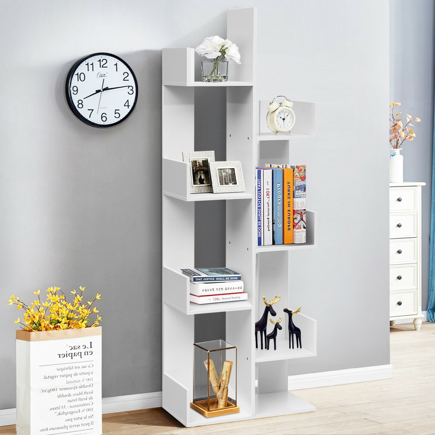 Gymax 8-Tier Bookshelf Bookcase w/8 Open Compartments Space-Saving Storage Rack