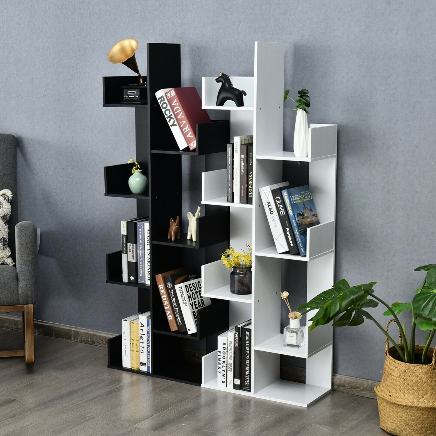 Gymax 8-Tier Bookshelf Bookcase w/8 Open Compartments Space-Saving Storage Rack