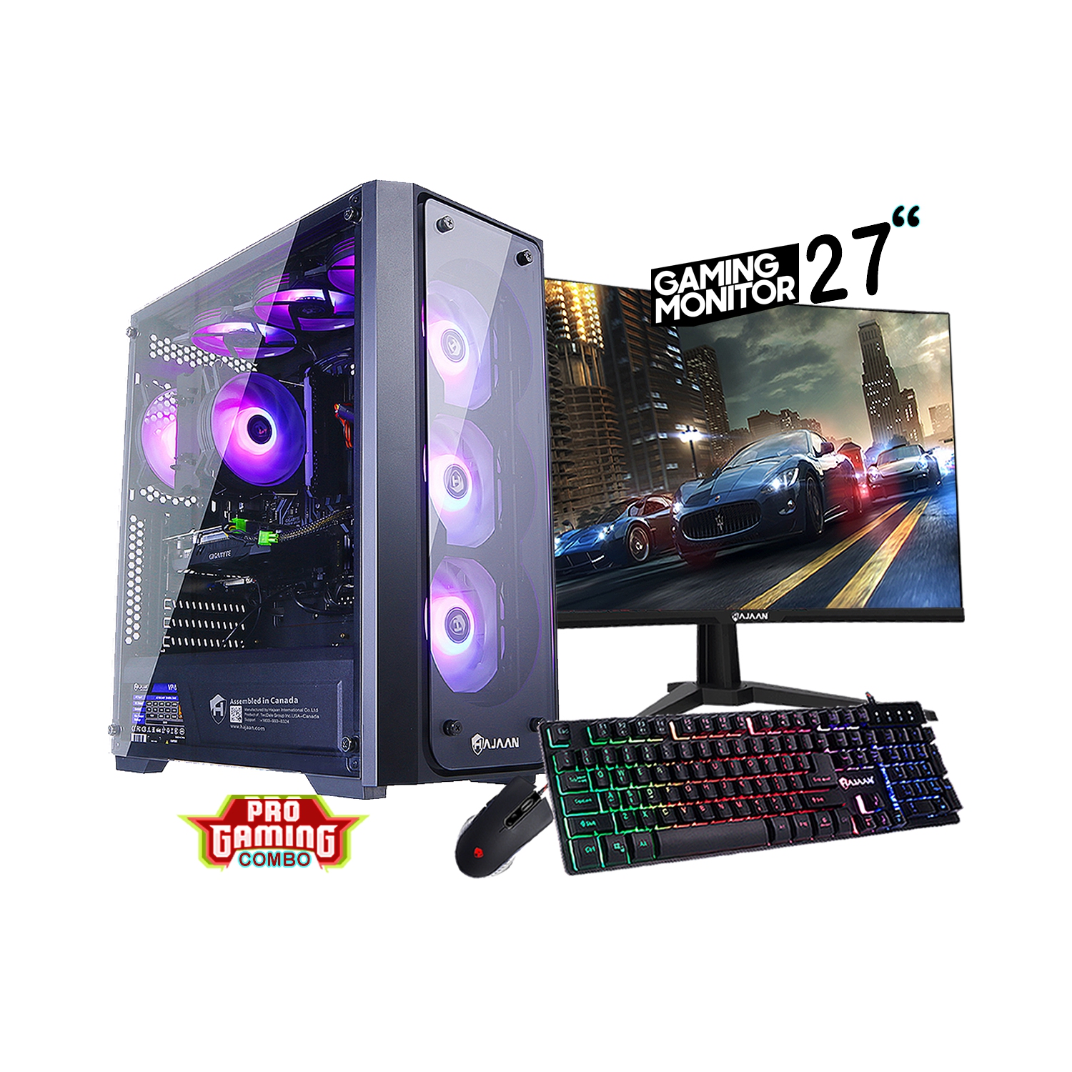 HAJAAN Wind W50 Gaming Desktop Tower PC with 27" Full HD Curve Monitor - AMD Ryzen 5 3600 Hexa-Core up to 4.2GHz, 16GB DDR4 RAM, 256GB SSD + 1TB HDD, Nvidia GTX 1650 4GB, WIFI -Win 10 Home - NEW