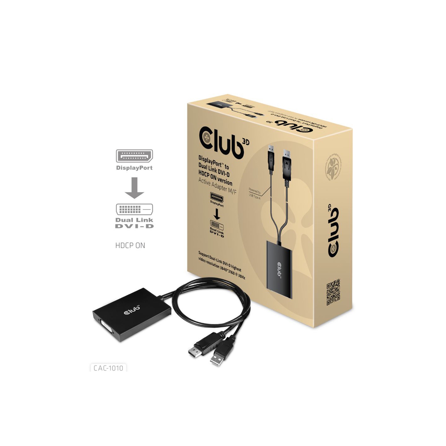 Club 3D DisplayPort to Dual Link DVI-I Active Adapter CAC-1010