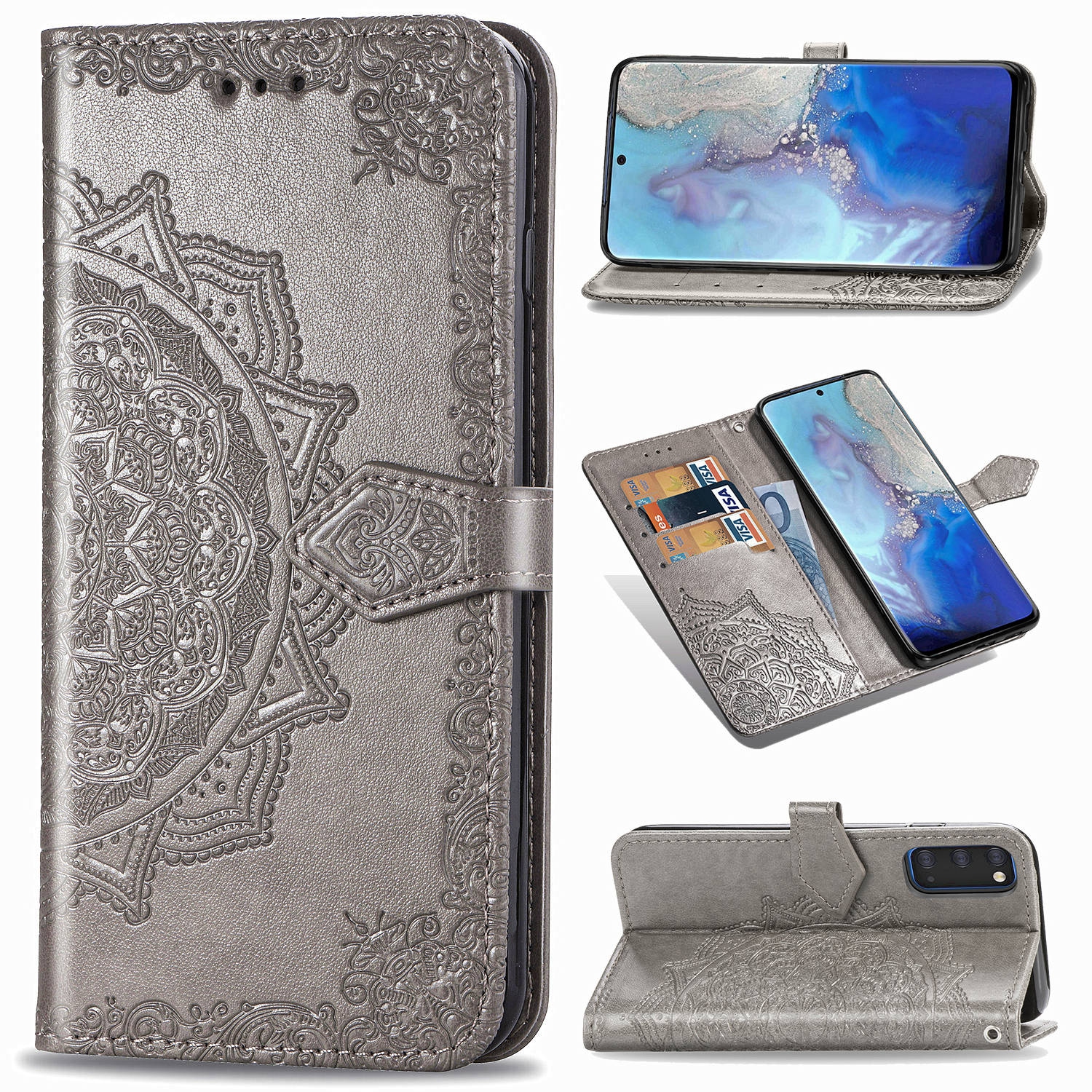 Luxury Embossed Mandala Floral Pattern Premium PU Leather Flip Wallet Case SKYXD Luxury 3D for iPhone 12