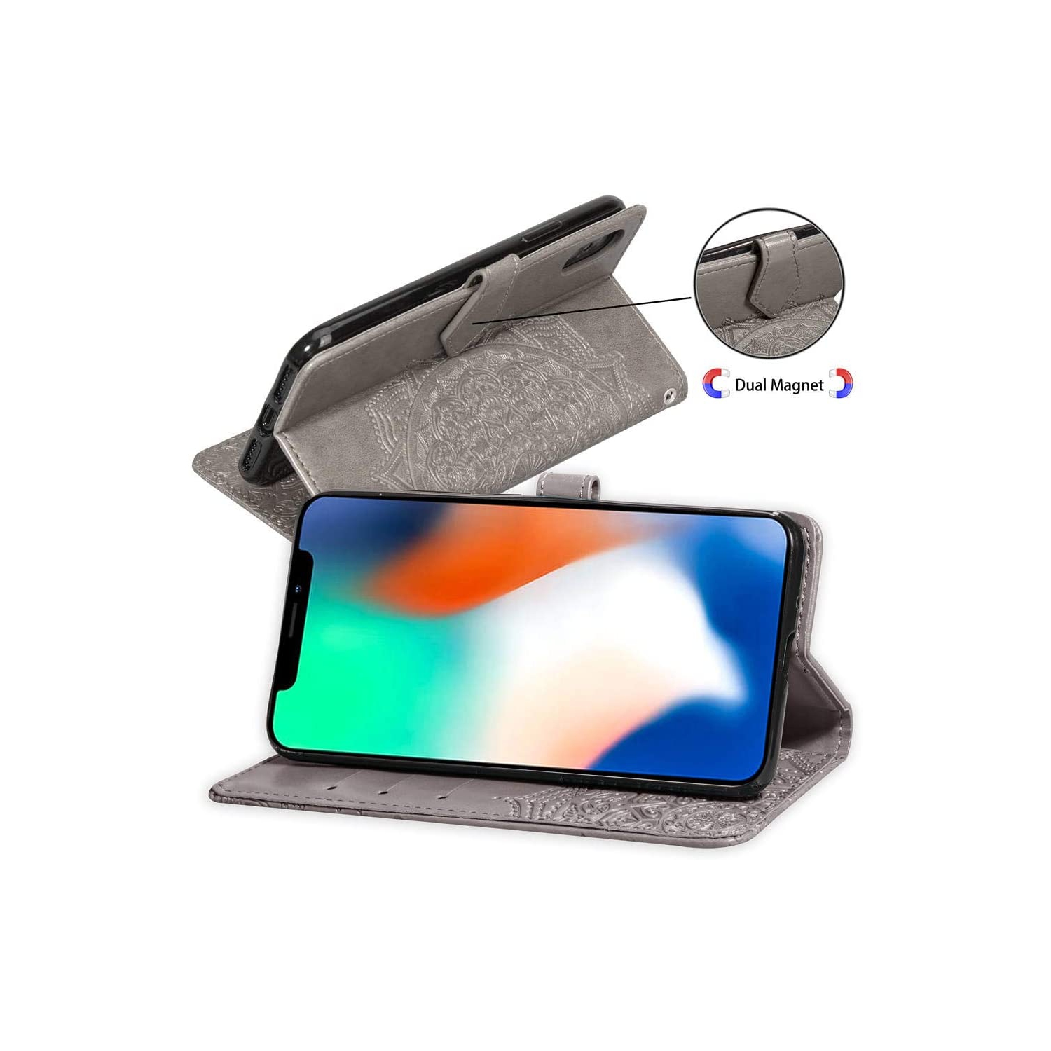 Luxury Embossed Mandala Floral Pattern Premium PU Leather Flip Wallet Case SKYXD Luxury 3D for iPhone 12