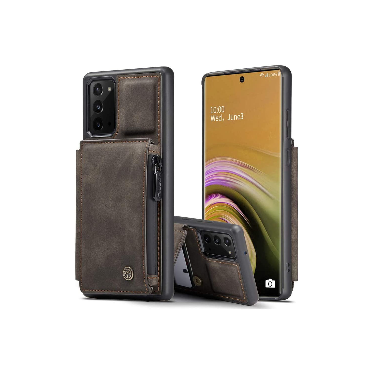 CaseMe Back case Card Slot Retro Matte Synthetic Leather Wallet Zipper Stand Cover for Samsung Galaxy Note 20