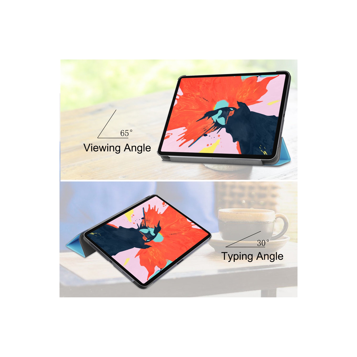 PANDACO Light Blue Leather Folio Case with Smart Cover for iPad 10.2-inch