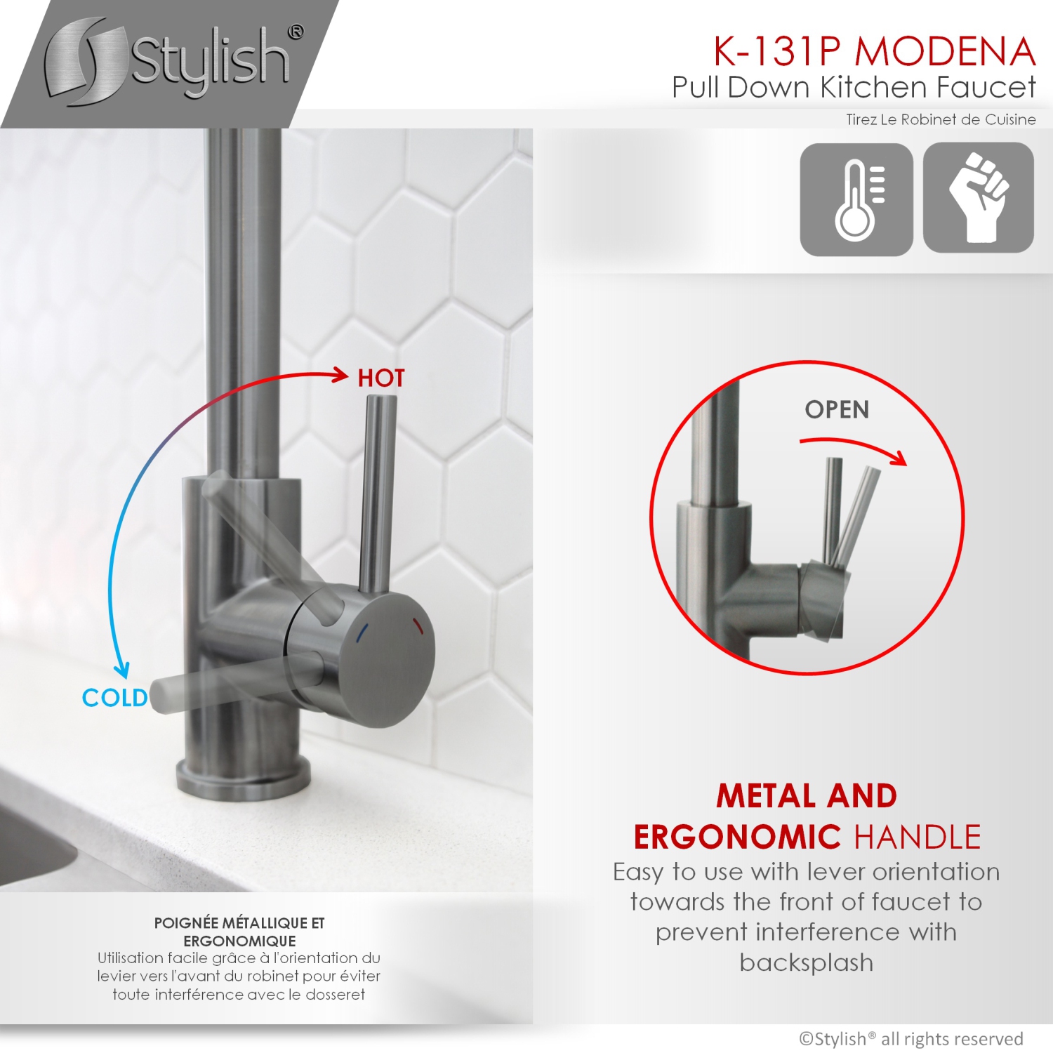 STYLISH Kitchen Sink Faucet Single Handle Pull Down Dual Mode Stainless Steel in GunMetal K-131P