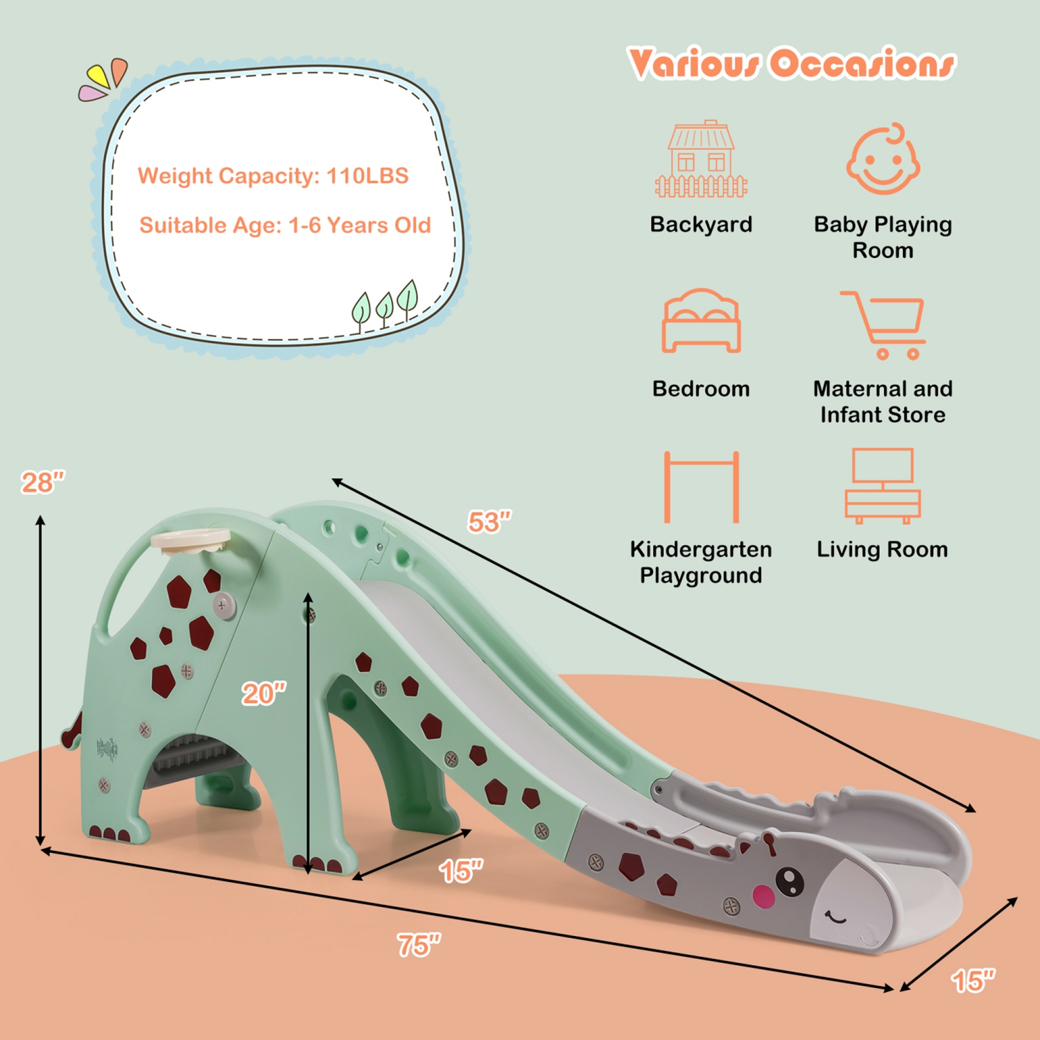 Gymax 3 in 1 Kids Climber Slide Play Set w/ Basketball Hoop Indoor Outdoor Yellow/Green