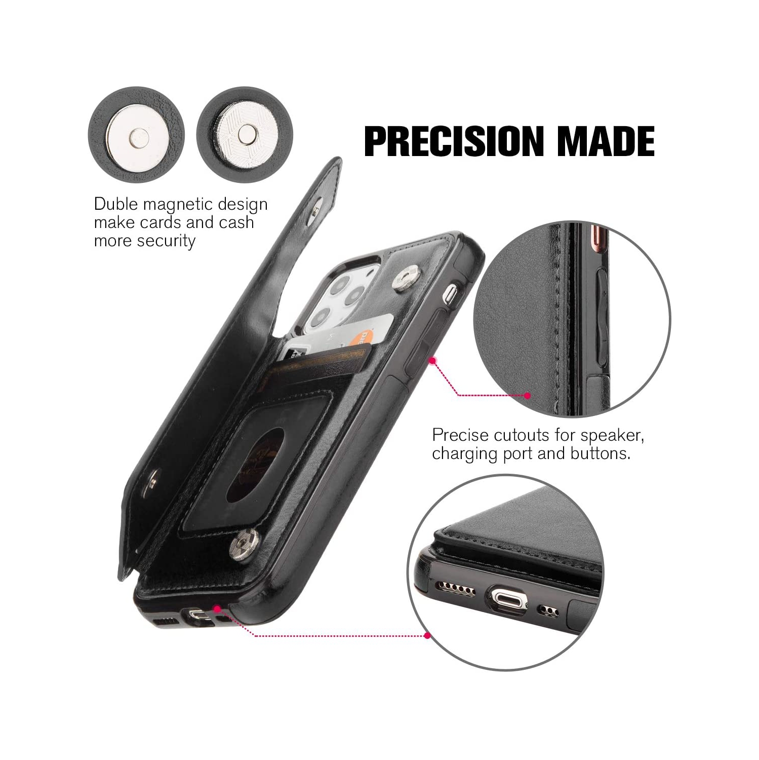 Leather Flip Wallet Case Card Holder Phone Back Cover for iPhone 12 Pro