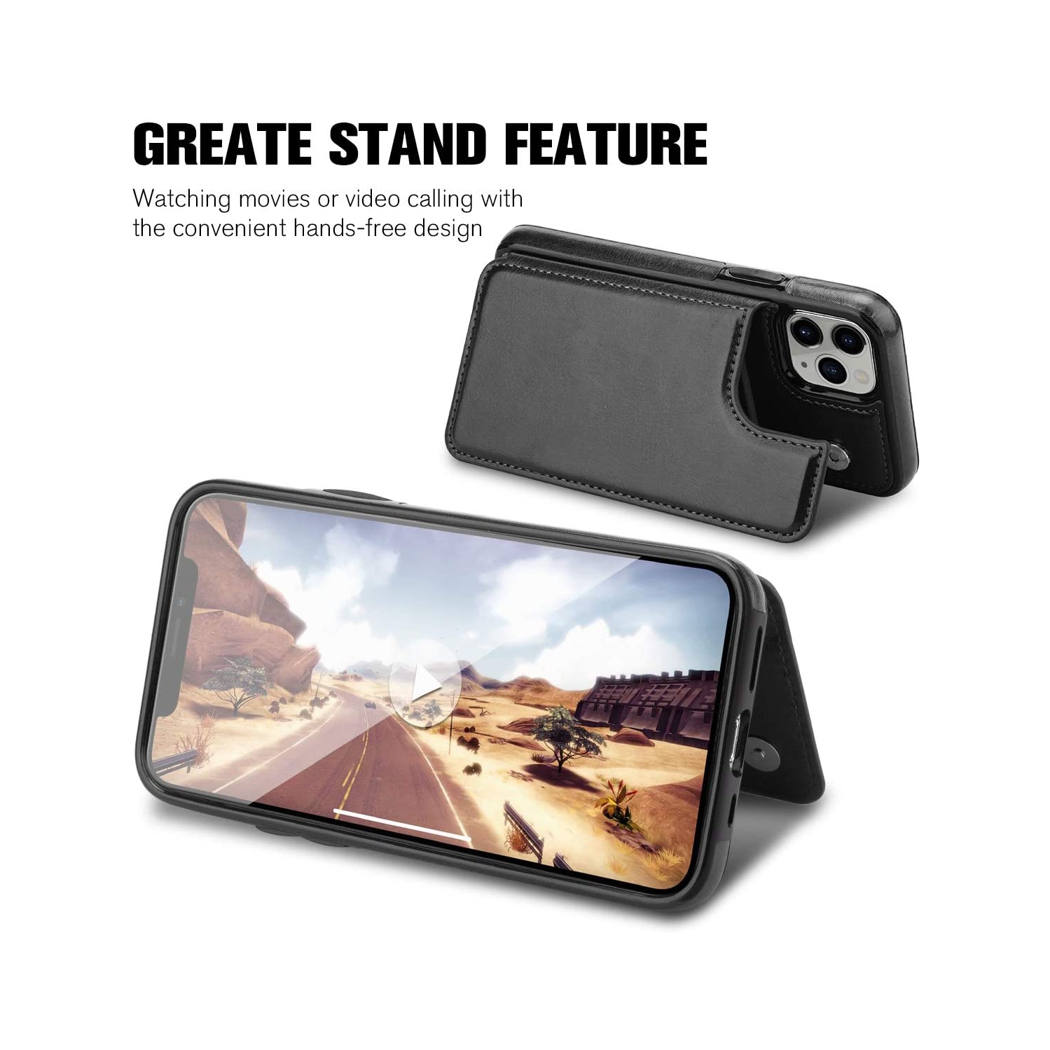 Leather Flip Wallet Case Card Holder Phone Back Cover for iPhone 12 Pro