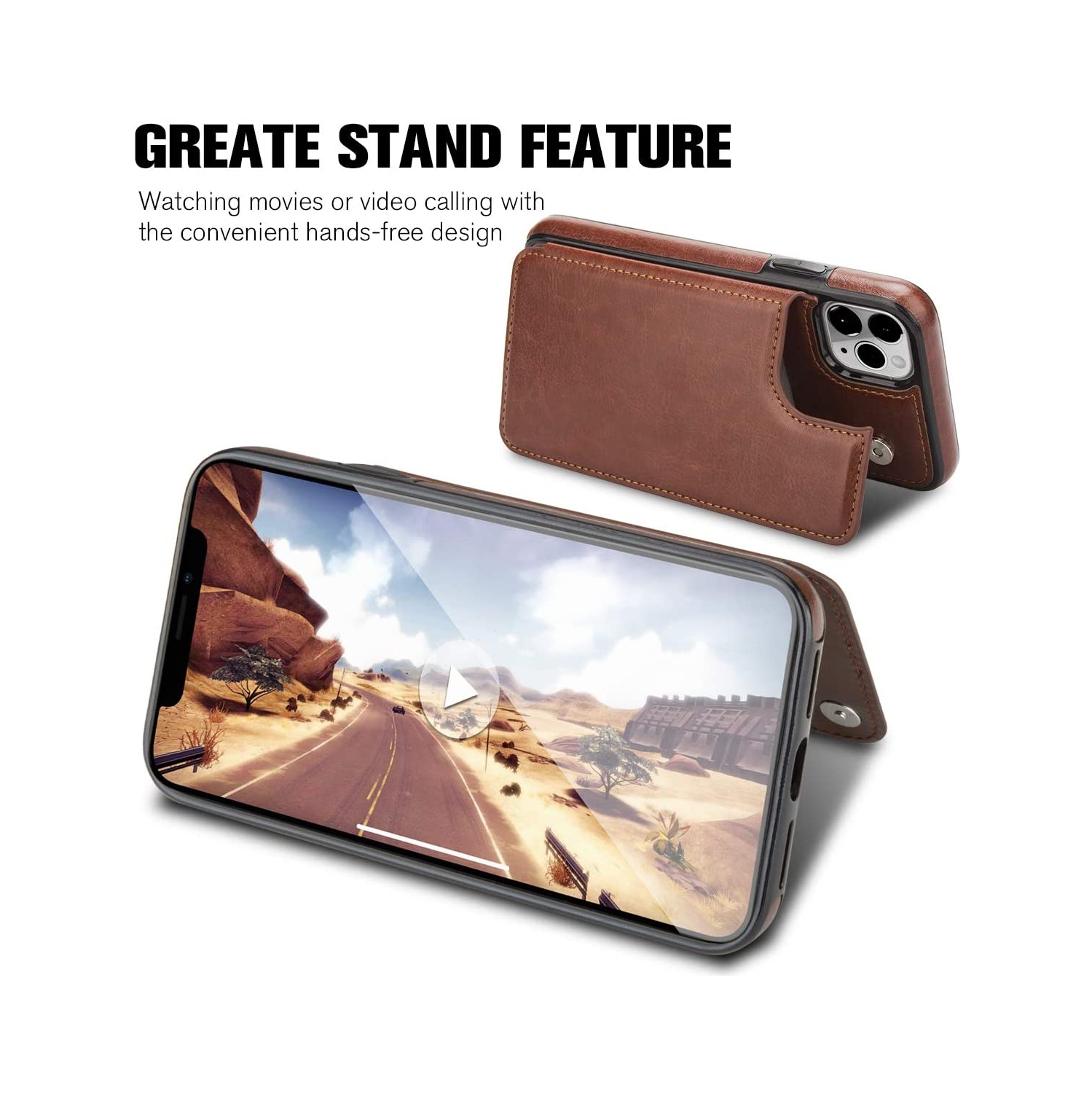 Étui portefeuille en cuir PU avec béquille pour iPhone 12