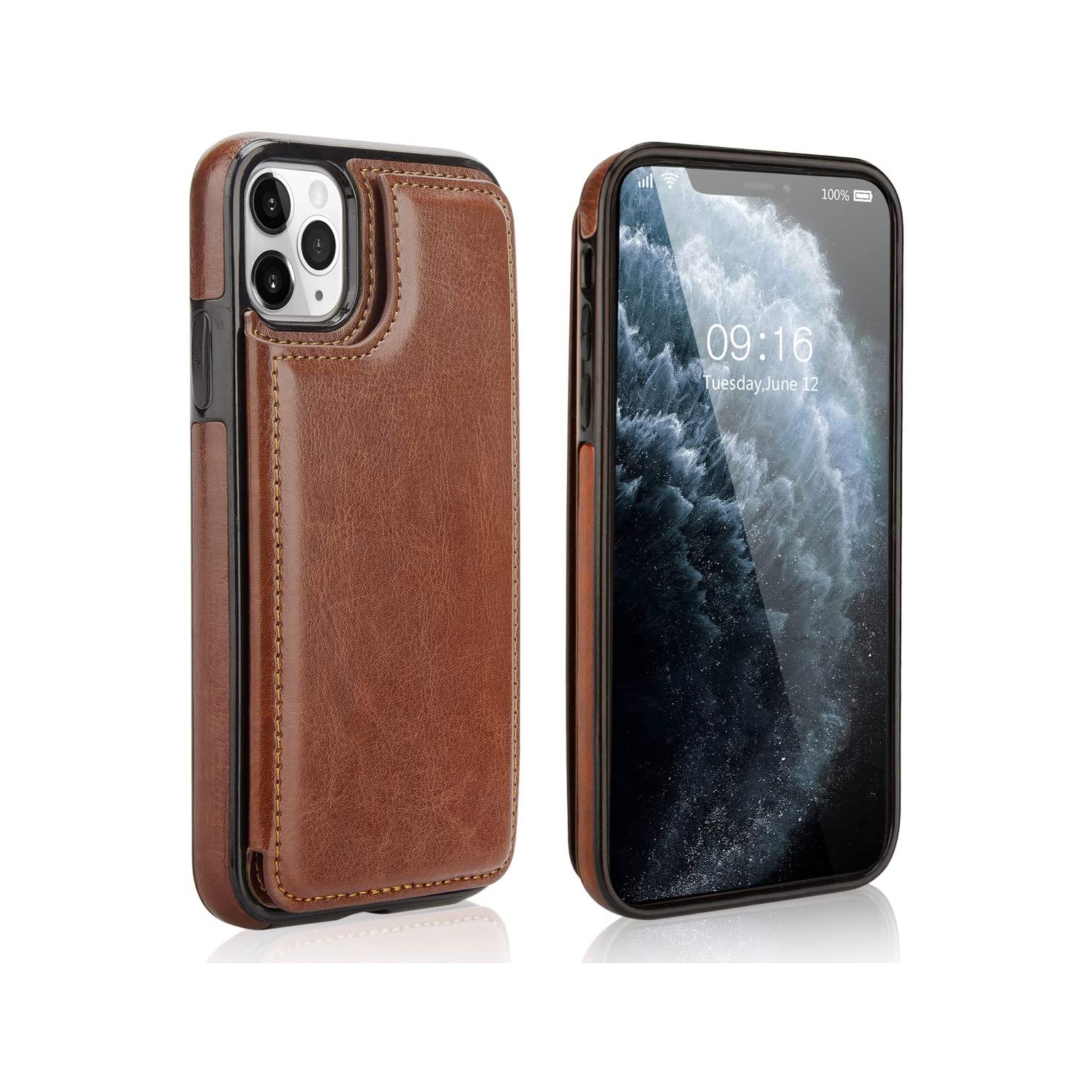 Étui portefeuille en cuir PU avec béquille pour iPhone 12