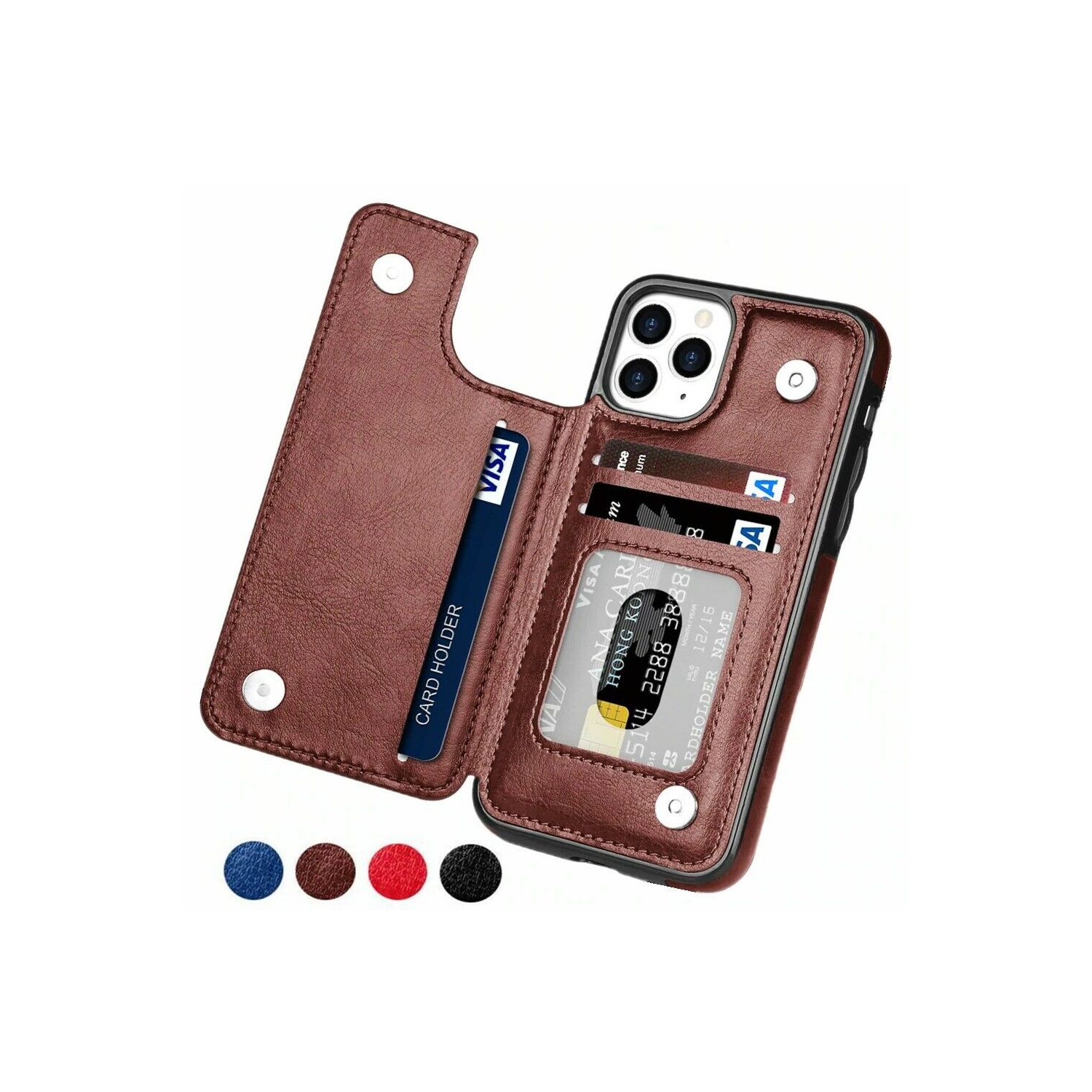 Porte-cartes en cuir Flip Wallet Couverture arrière pour iPhone 12 Pro (Marron)