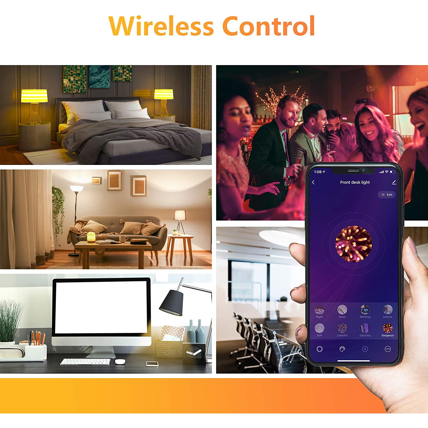 Apone – ampoule DEL intelligente colorée 13&nbsp;W, avec Alexa et Assistant Google, contrôle par application Wi-Fi sans fil