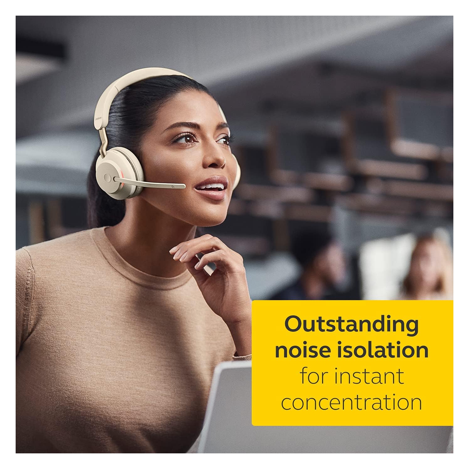 GN NETCOM/JABRA Evolve2 65 On-Ear Sound Isolating Bluetooth 5.0 Mono Headphones with Mic - Beige