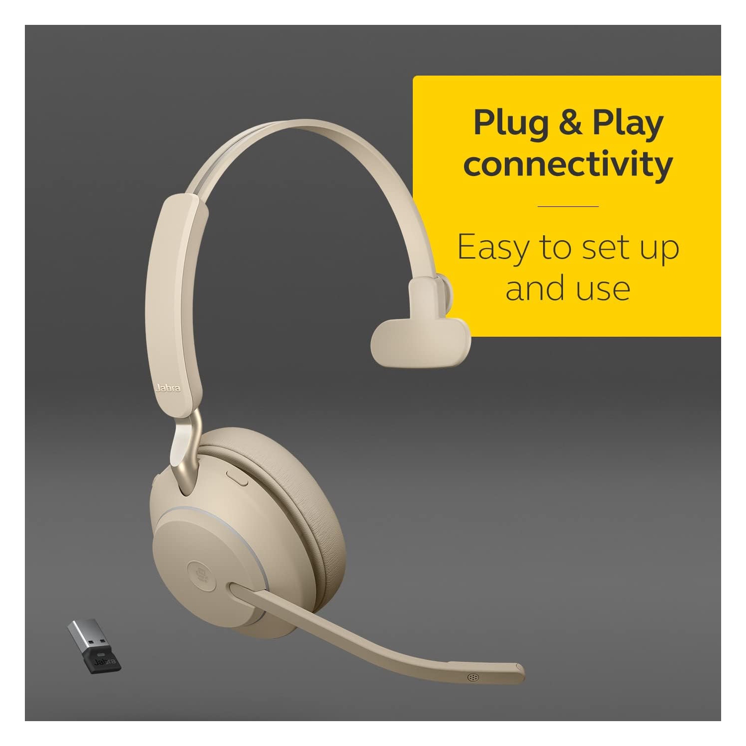 GN NETCOM/JABRA Evolve2 65 On-Ear Sound Isolating Bluetooth 5.0 Mono Headphones with Mic - Beige