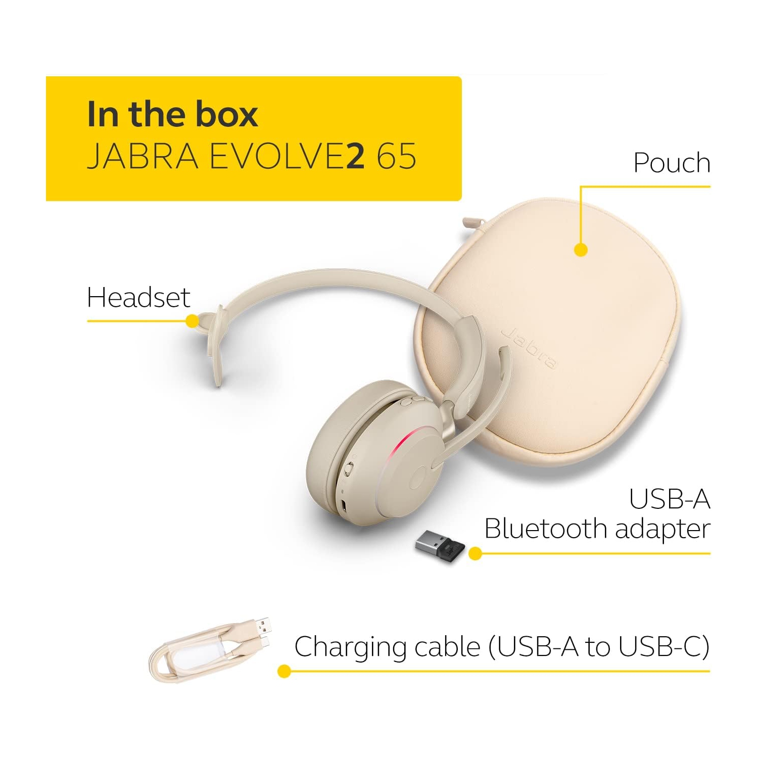 GN NETCOM/JABRA Evolve2 65 On-Ear Sound Isolating Bluetooth 5.0 Mono Headphones with Mic - Beige