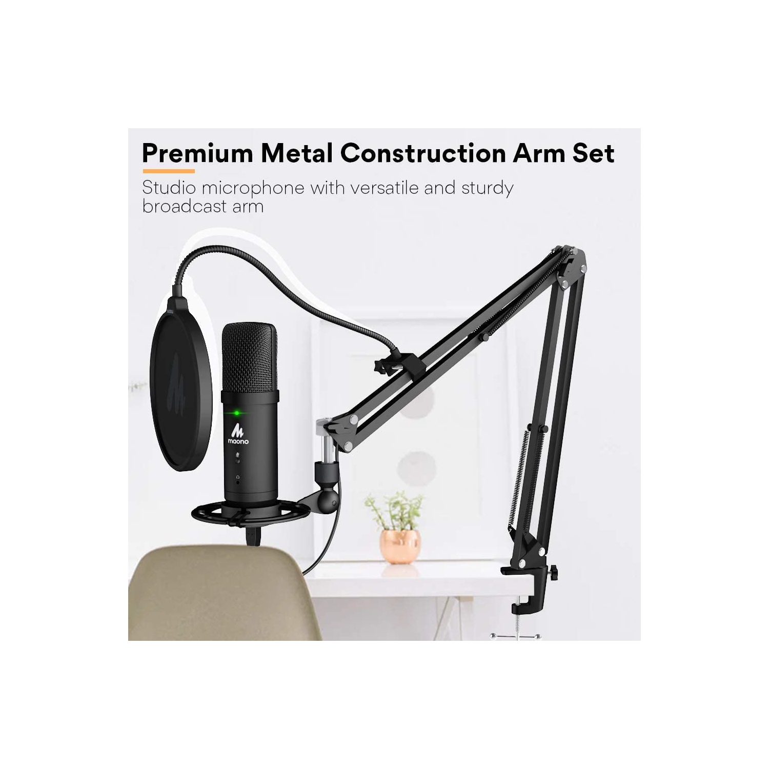 MAONO AU-PM401 192KHz/24Bit Zero Latency USB Computer Condenser Cardioid Mic with Mute Button for Podcasting, Gaming, YouTube, Streaming, Recording