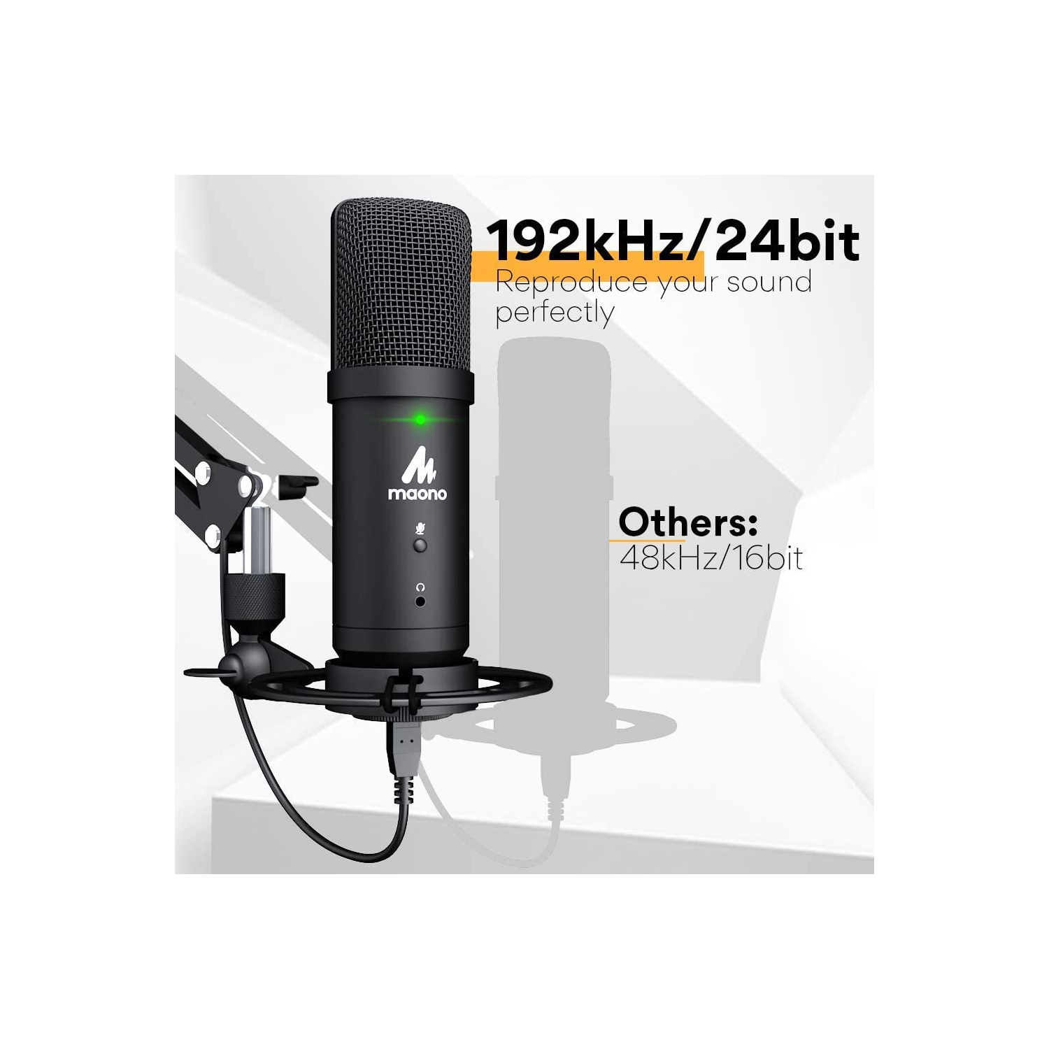 MAONO AU-PM401 192KHz/24Bit Zero Latency USB Computer Condenser Cardioid Mic with Mute Button for Podcasting, Gaming, YouTube, Streaming, Recording