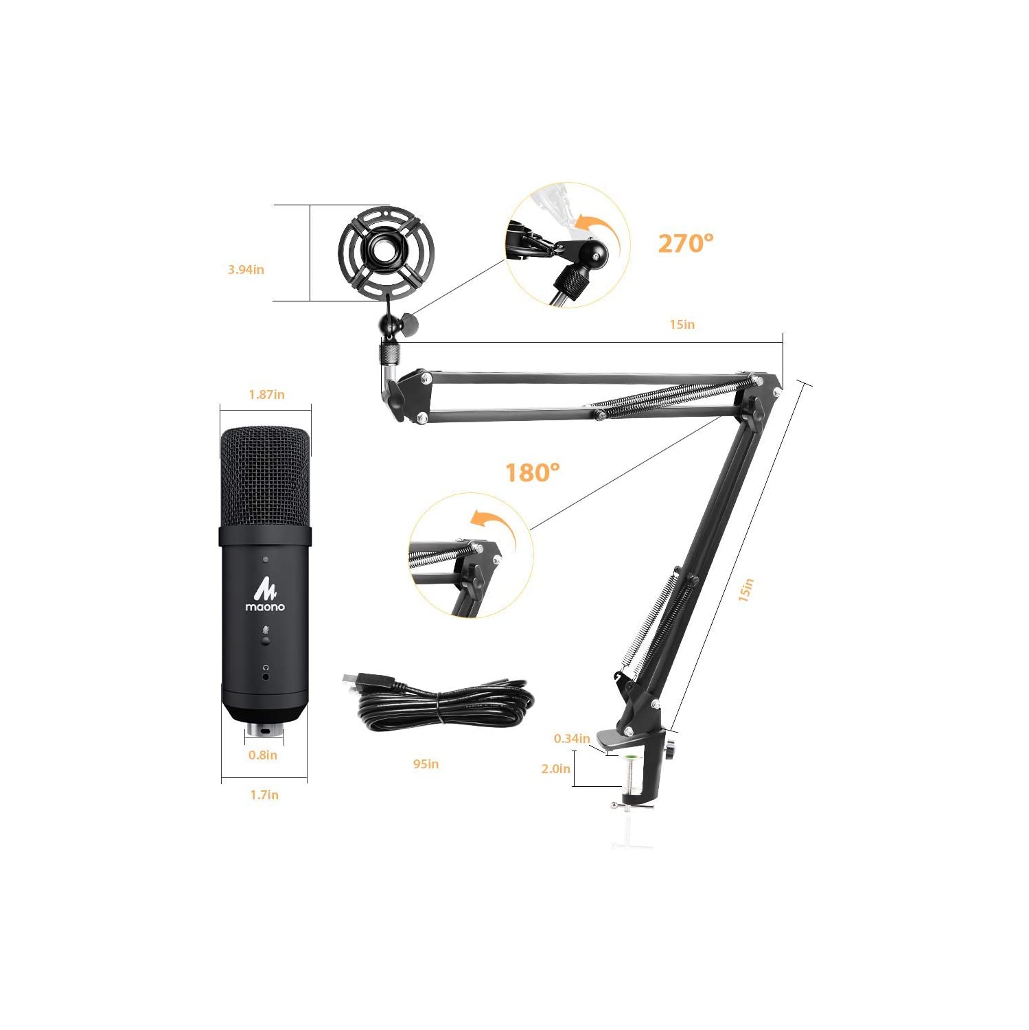 MAONO AU-PM401 192KHz/24Bit Zero Latency USB Computer Condenser Cardioid Mic with Mute Button for Podcasting, Gaming, YouTube, Streaming, Recording