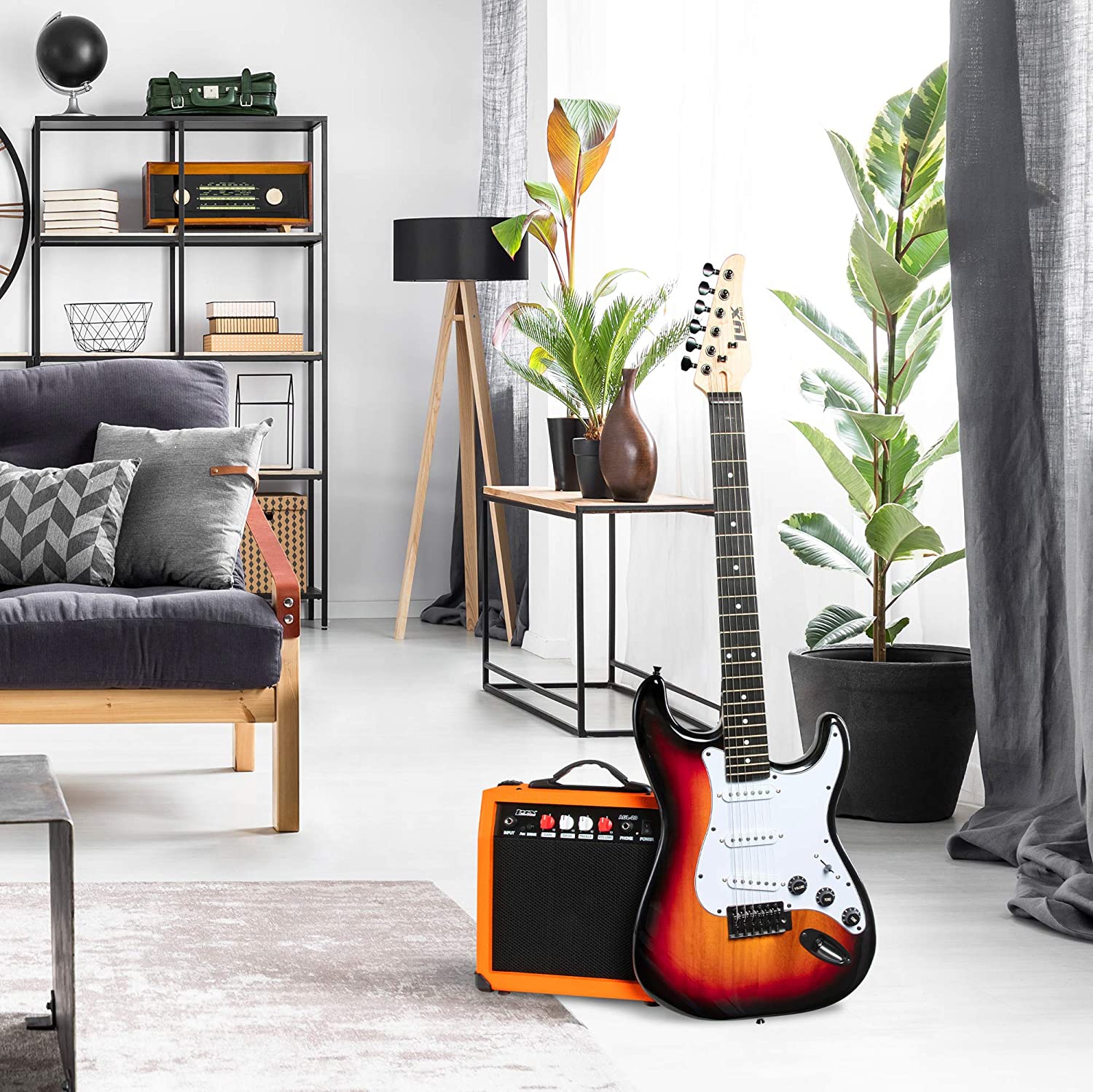 LyxPro Full Size Electric Guitar with 20w Amp, Package Includes All Accessories, Digital Tuner, Strings, Picks, Tremolo Bar, Shoulder Strap, and Case