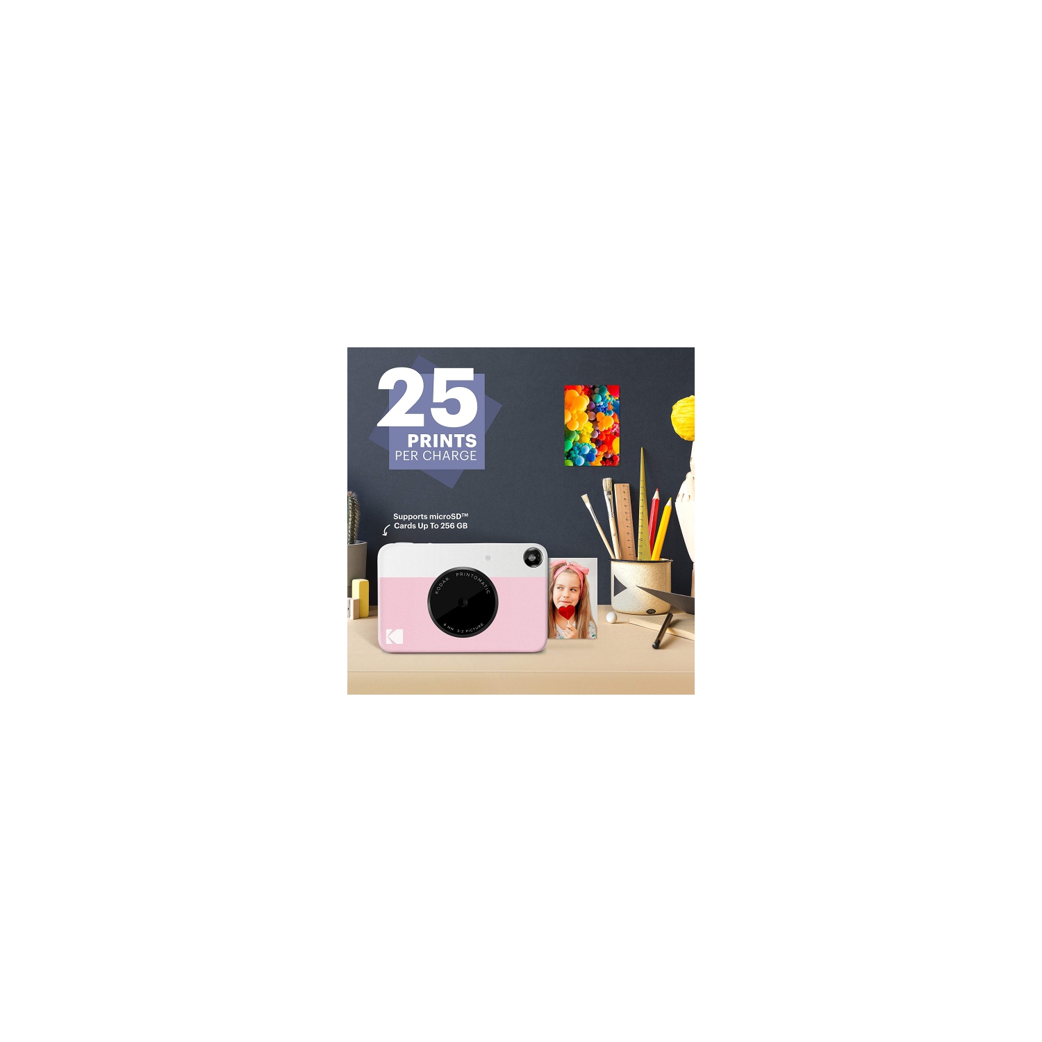 KODAK Printomatic Digital Instant Print Camera with ZINK Photo Paper - Full Color Prints, Pink