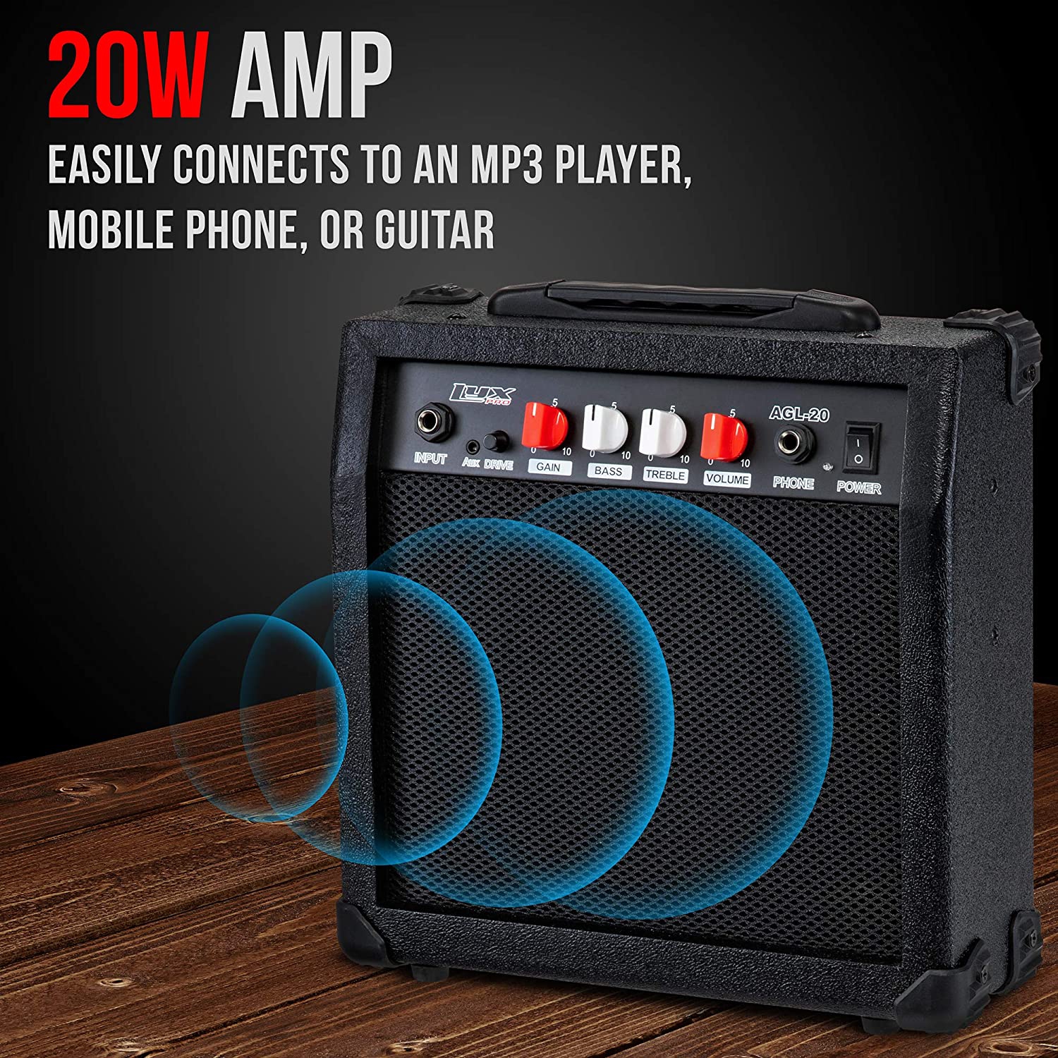 Amplificateur de guitare électrique 20 W de LyxPro amplificateur haut-parleur intégré prise pour écouteurs et entrée auxiliaire comprend volume des