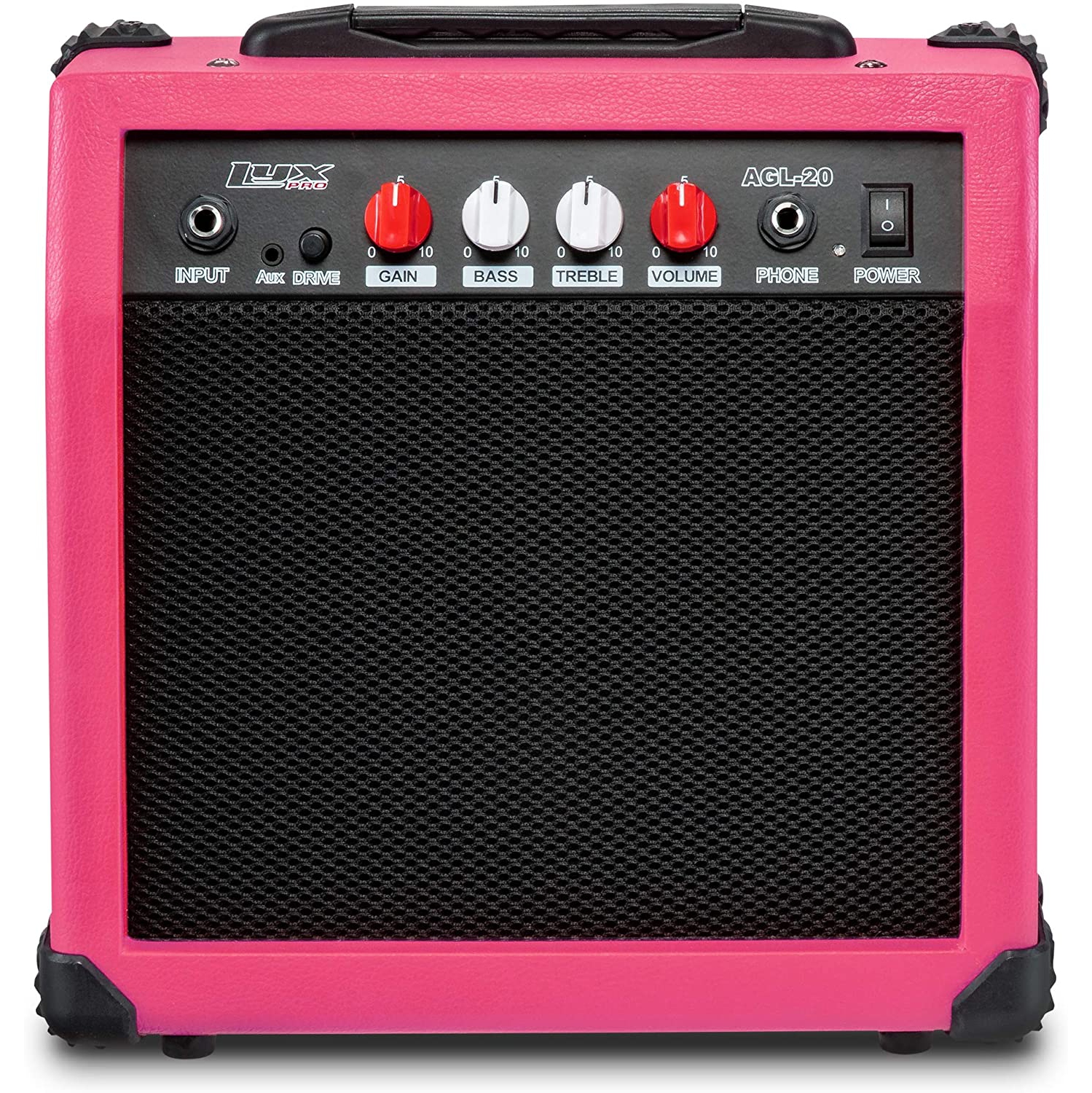 LyxPro Electric Guitar Amp 20 Watt Amplifier Built In Speaker Headphone Jack And Aux Input Includes Gain Bass Treble Volume And Grind - Pink