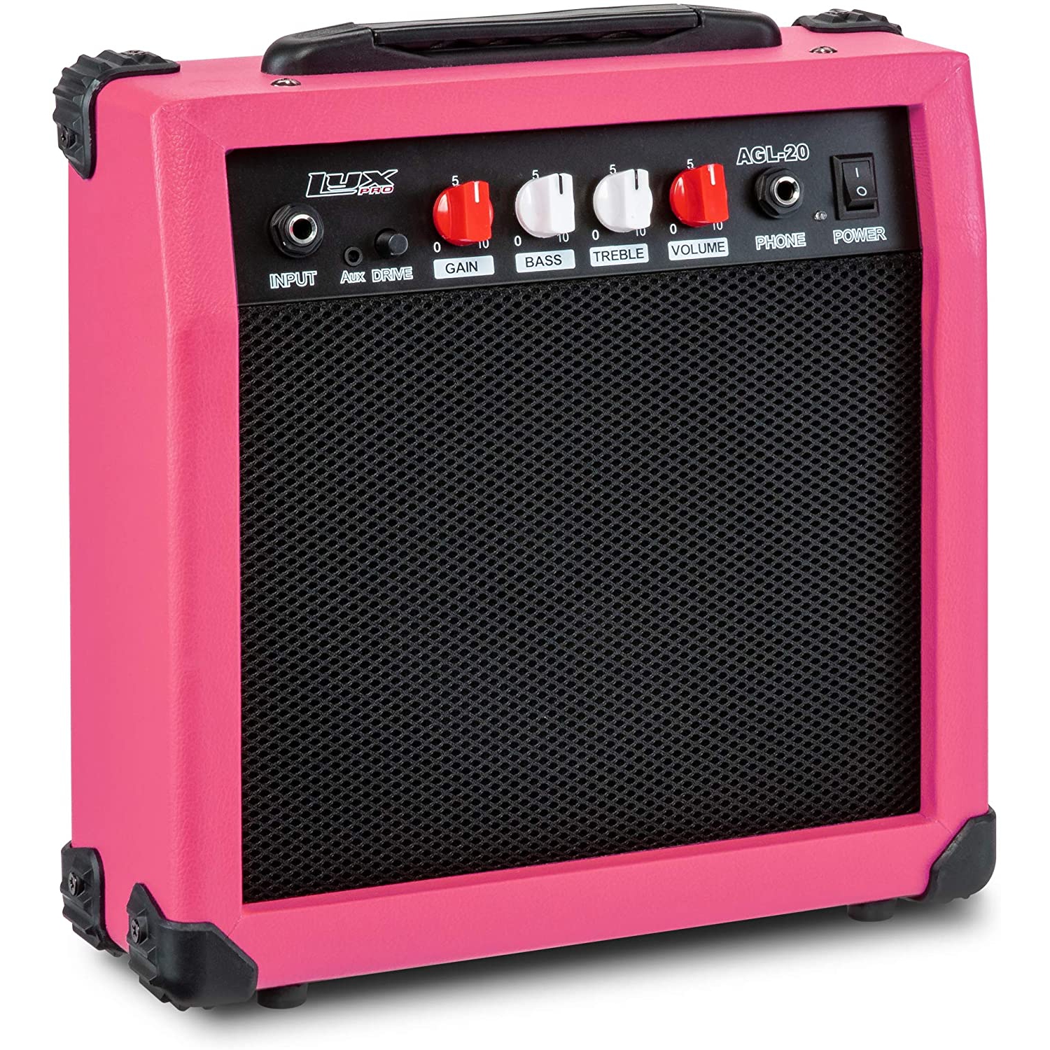 LyxPro Electric Guitar Amp 20 Watt Amplifier Built In Speaker Headphone Jack And Aux Input Includes Gain Bass Treble Volume And Grind - Pink