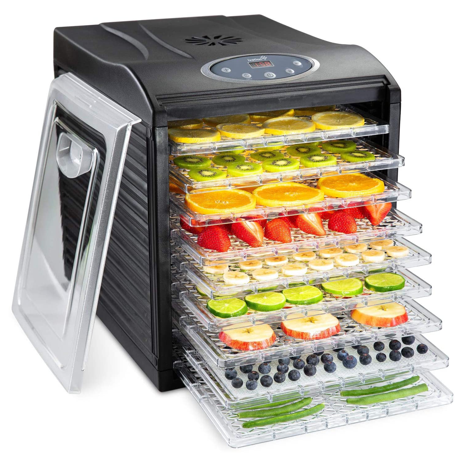 Ivation 9 Tray Premium Electric Food Dehydrator Machine - 600w - Digital Timer & Temperature Control with Auto Shutoff - 95ºF to 158ºF for Drying