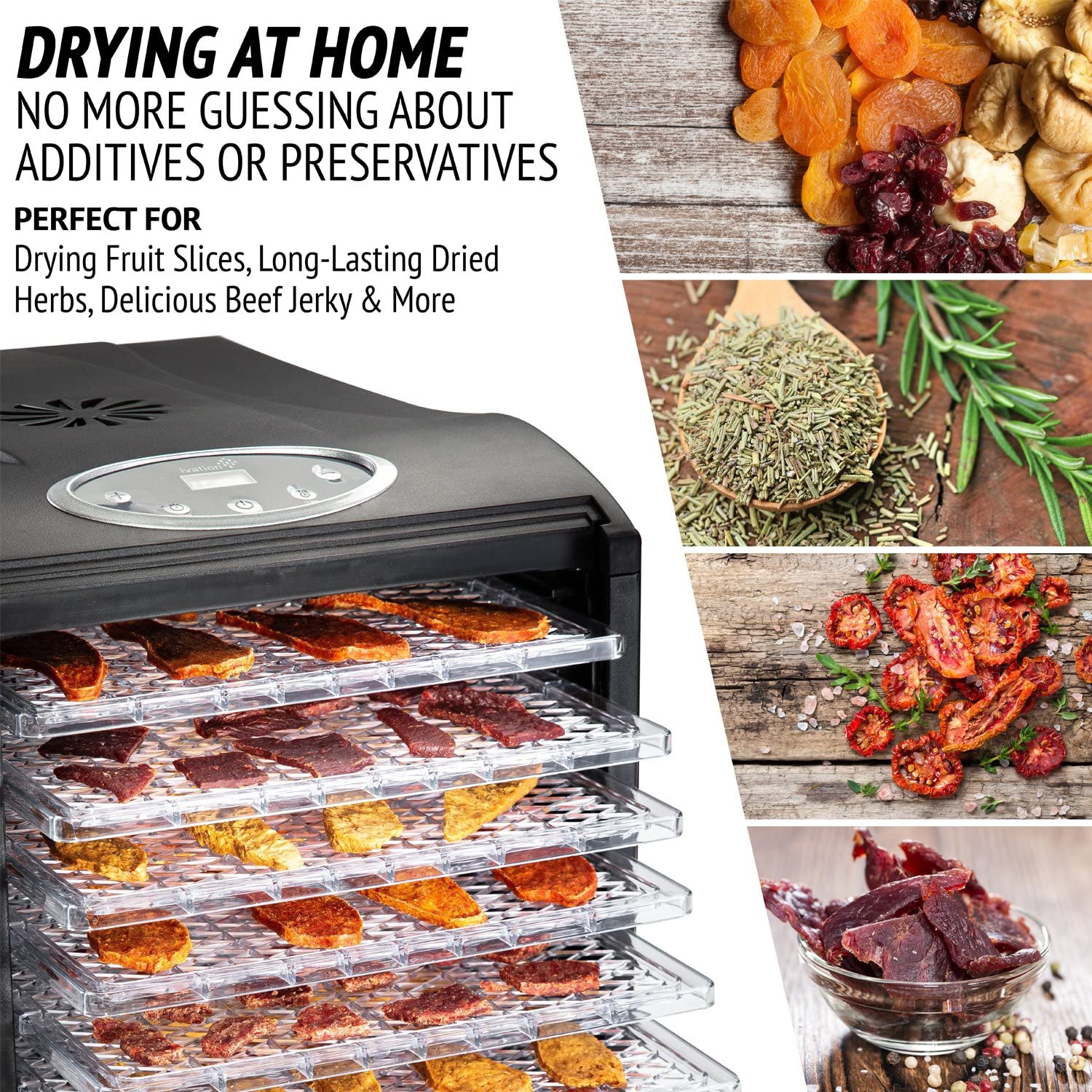 Ivation 9 Tray Premium Electric Food Dehydrator Machine - 600w - Digital Timer & Temperature Control with Auto Shutoff - 95ºF to 158ºF for Drying