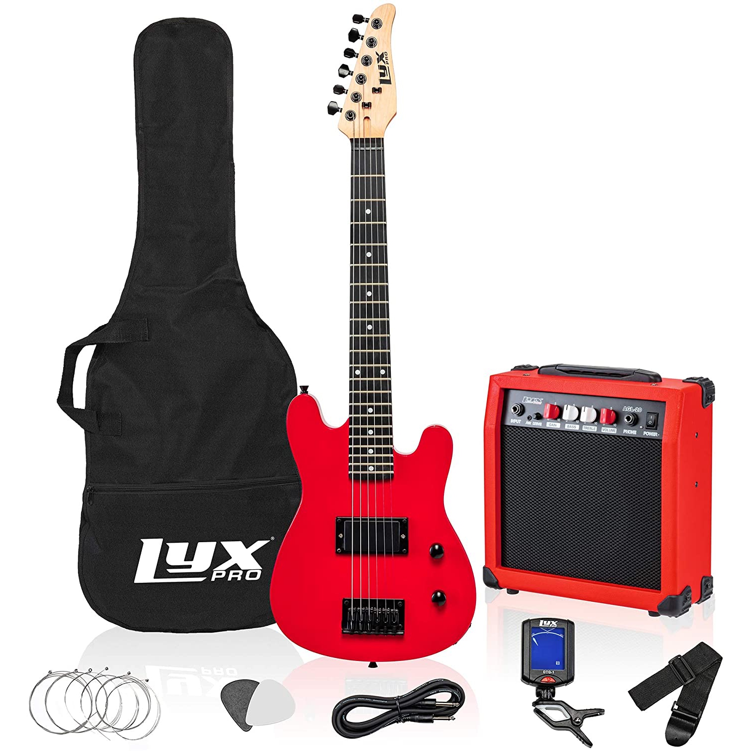 LyxPro 30 Inch Electric Guitar and Starter Kit for Kids with 3/4 Size Beginner’s Guitar, Amp, Six Strings, Two Picks, Shoulder Strap, Digital Clip On