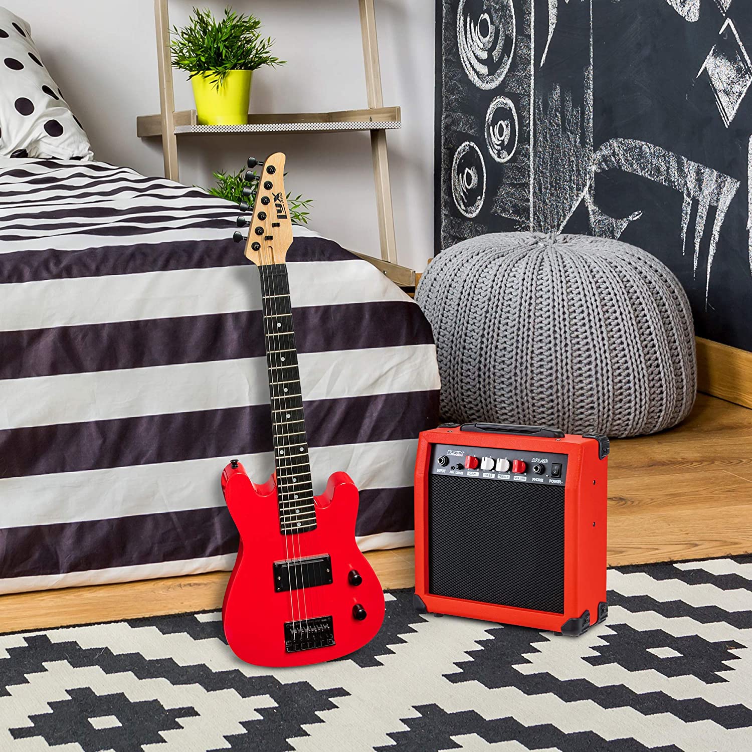 LyxPro 30 Inch Electric Guitar and Starter Kit for Kids with 3/4 Size Beginner’s Guitar, Amp, Six Strings, Two Picks, Shoulder Strap, Digital Clip On